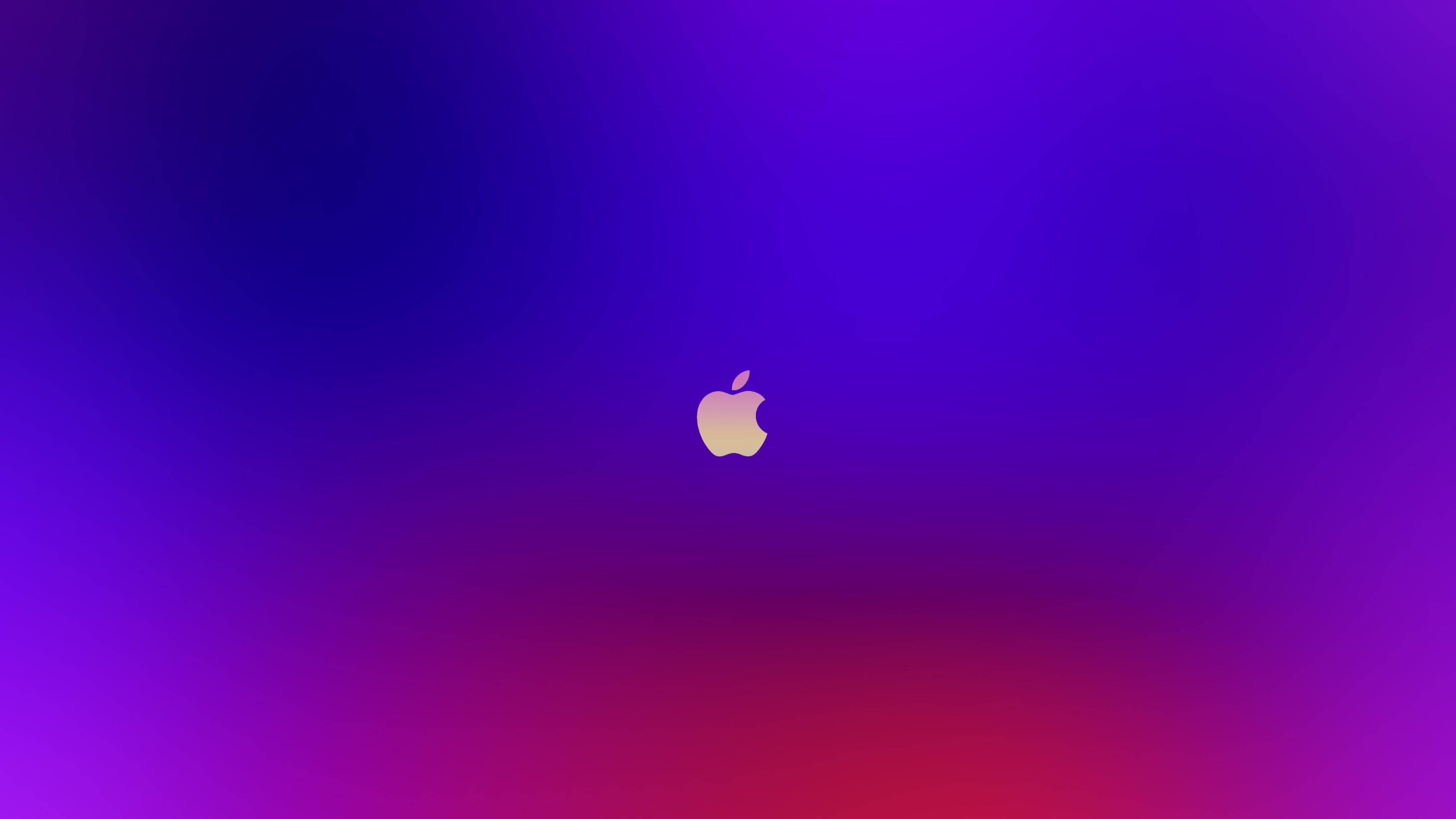 Apple 4K Ultra HD 桌布 壁紙 — 發光的Apple標誌居中於漸變紫色和粉紅色背景上。