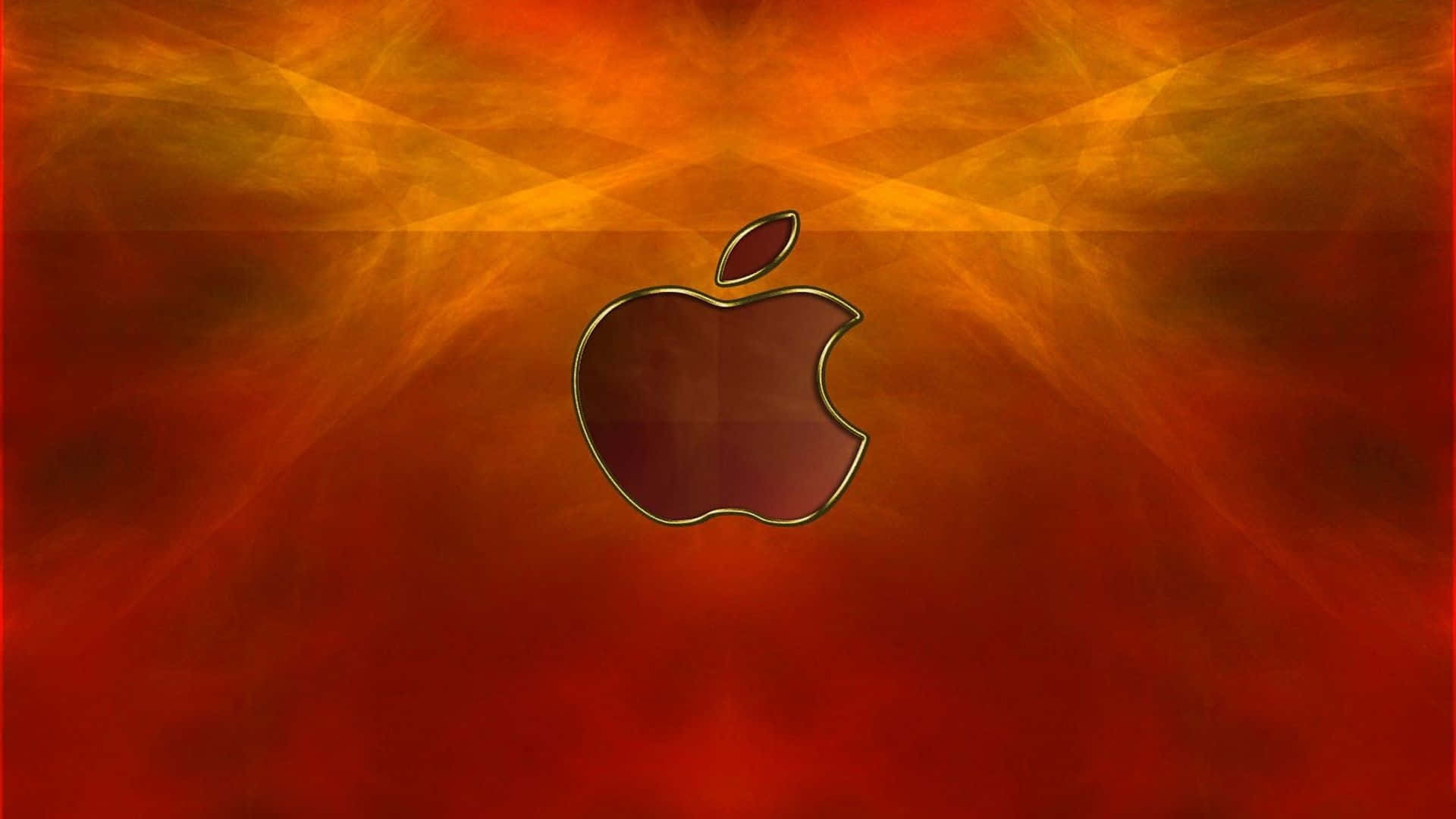 蘋果 桌布 壁紙 — 發光的Apple標誌居中於熾熱的橙色和紅色抽象背景上，帶有輻射光線條紋。