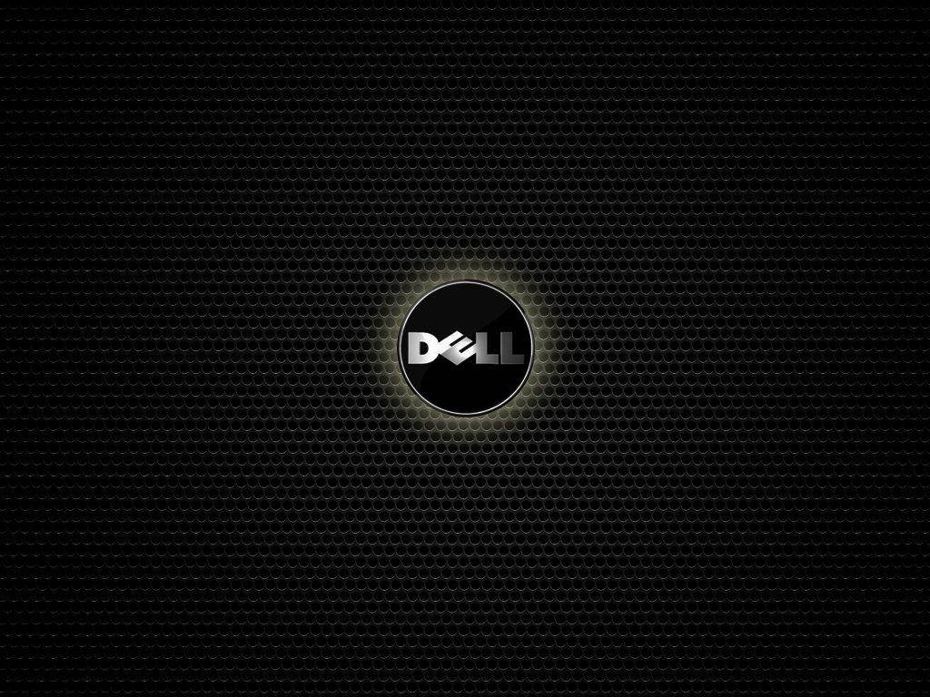 戴爾 HD 桌布 壁紙 — 發光的Dell標誌居中於黑色六角網格背景上，帶有微妙的光暈效果。