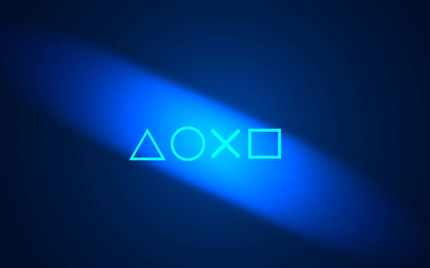  壁紙 — 發光的PlayStation控制器符號在深藍色漸變背景上以青色閃耀。