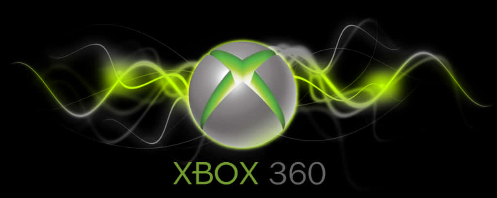 Xbox 桌布 壁紙 — 發光的Xbox 360標誌在黑色背景上散發出充滿活力的綠色能量，伴隨著旋轉的光跡。