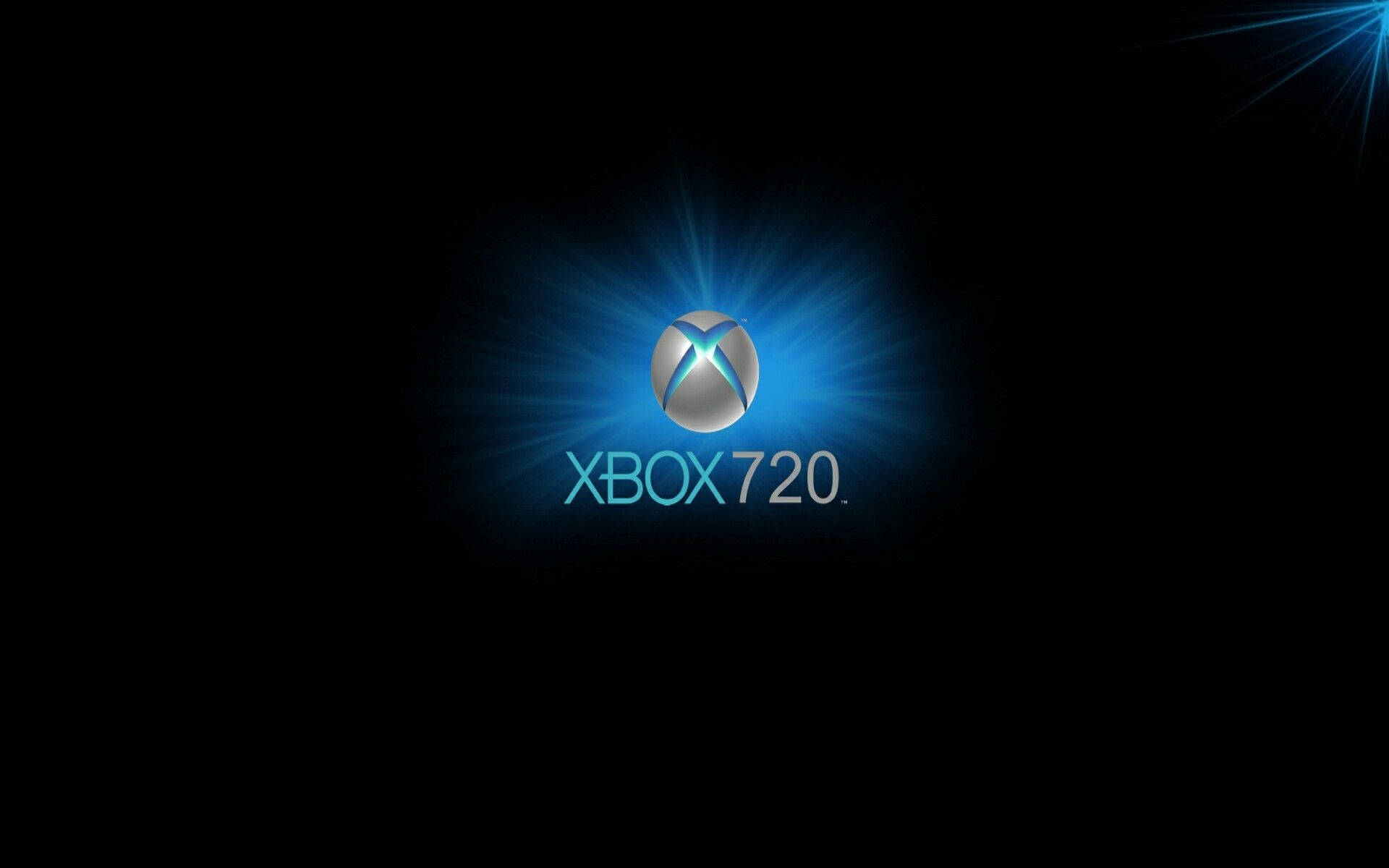 Xbox 桌布 壁紙 — 發光的Xbox標誌，帶有藍色光線，黑色背景上寫有「XBOX 720」文字。