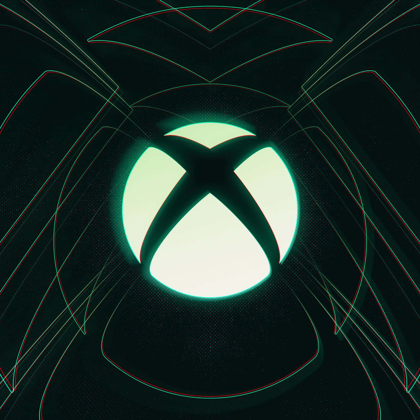 標誌 桌布 壁紙 — 發光的Xbox標誌在帶有抽象幾何線條的深色背景上散發出霓虹綠光。