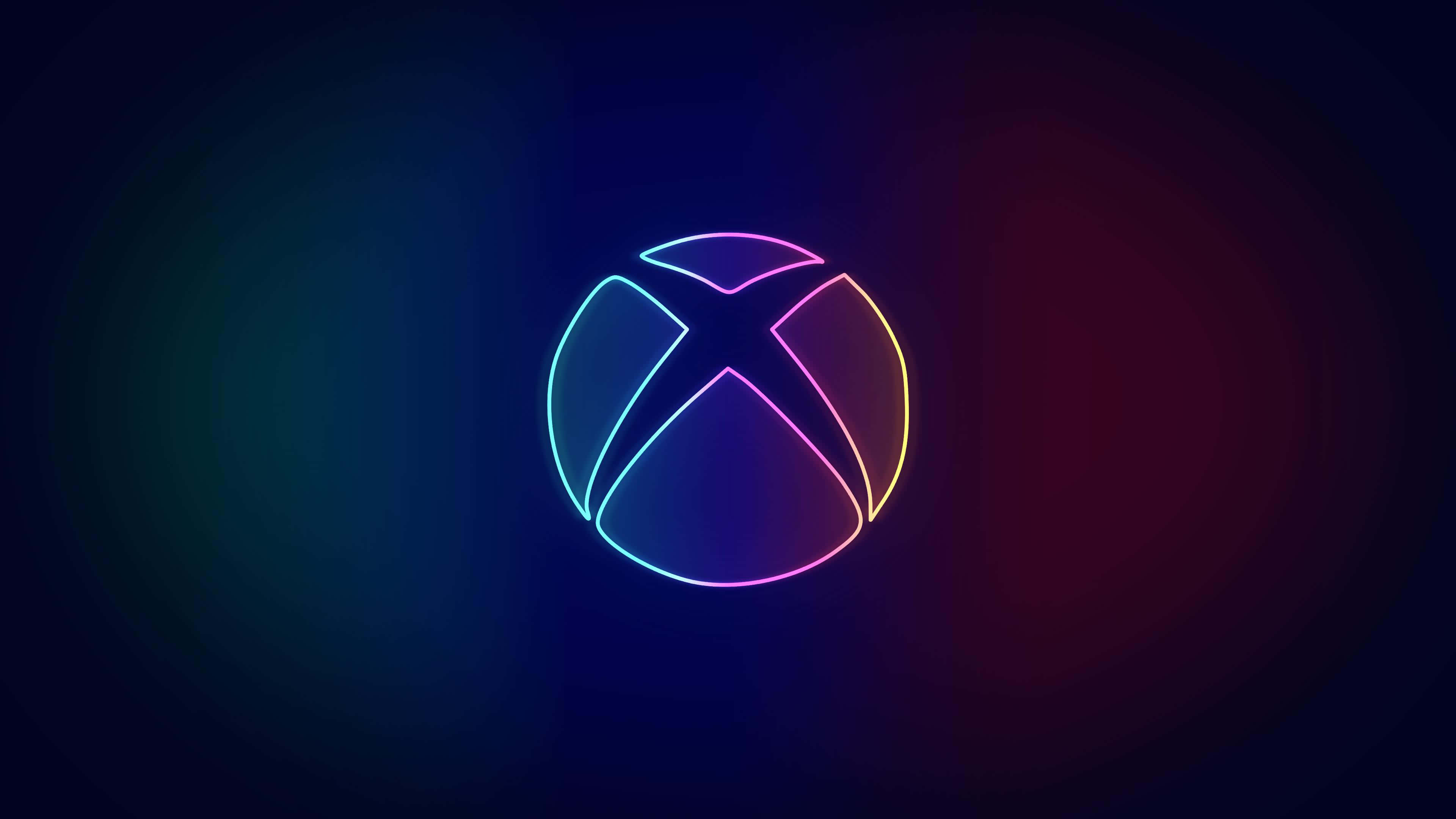 Xbox 桌布 壁紙 — 發光的Xbox標誌在深色漸變背景上散發出鮮豔的霓虹色調。