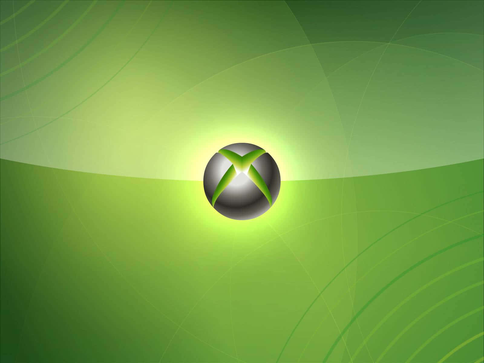 Xbox 桌布 壁紙 — 發光的Xbox標誌居中於綠色漸變背景上，帶有彎曲的光線條紋。