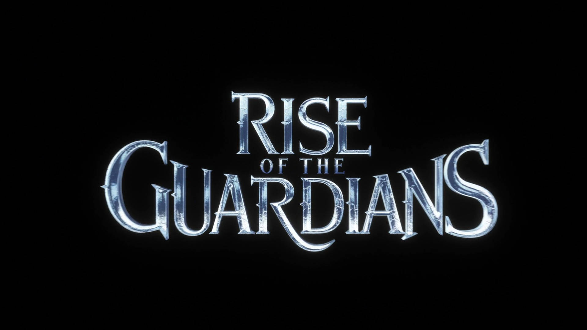 冰 桌布 壁紙 — 發光的冰藍色標題文字「Rise of the Guardians」在純黑色背景上脫穎而出。