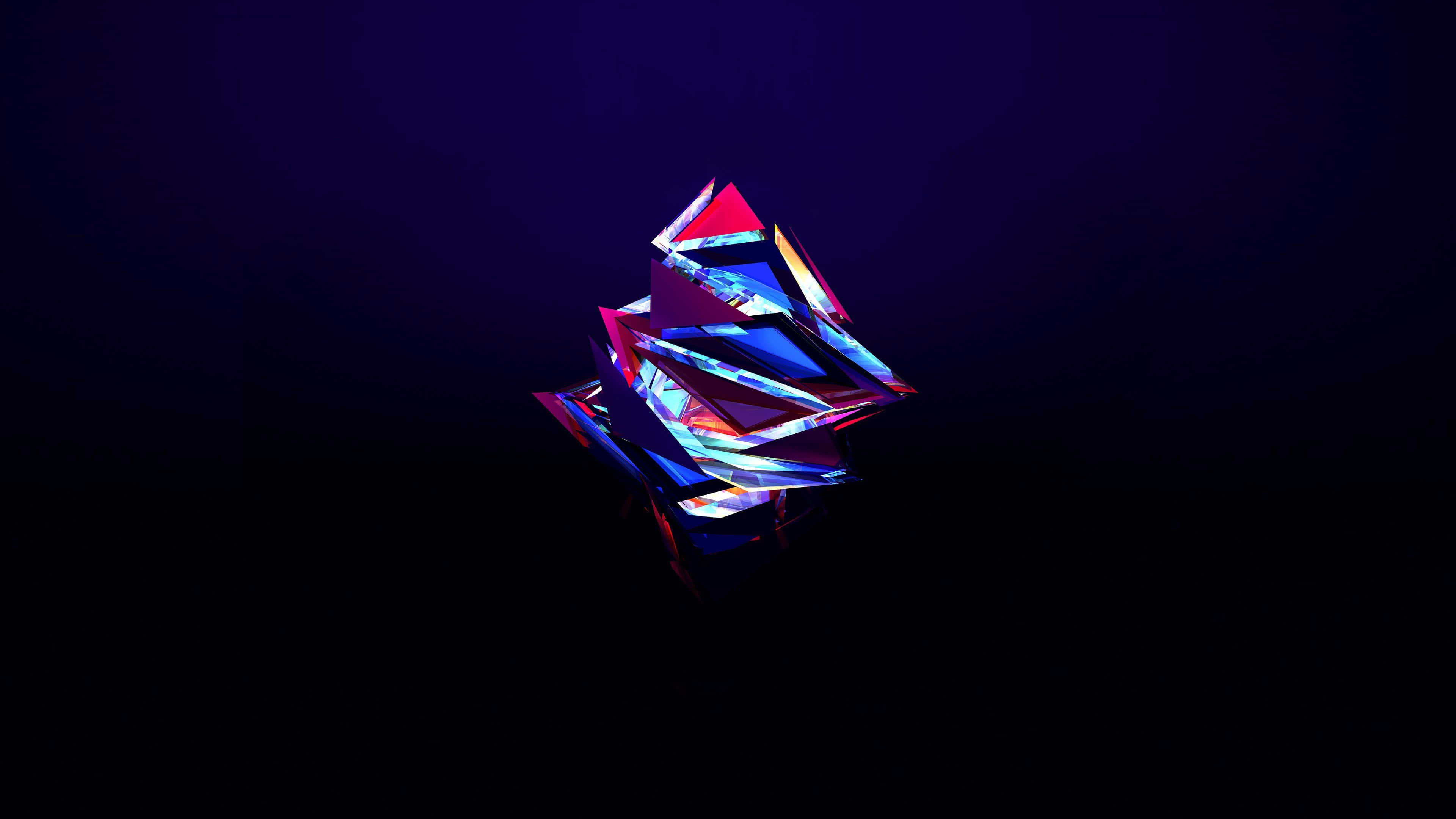 Minimalist Abstract 桌布 壁紙 — 發光的幾何水晶雕塑在深紫色虛空中散發出鮮豔的霓虹色調。