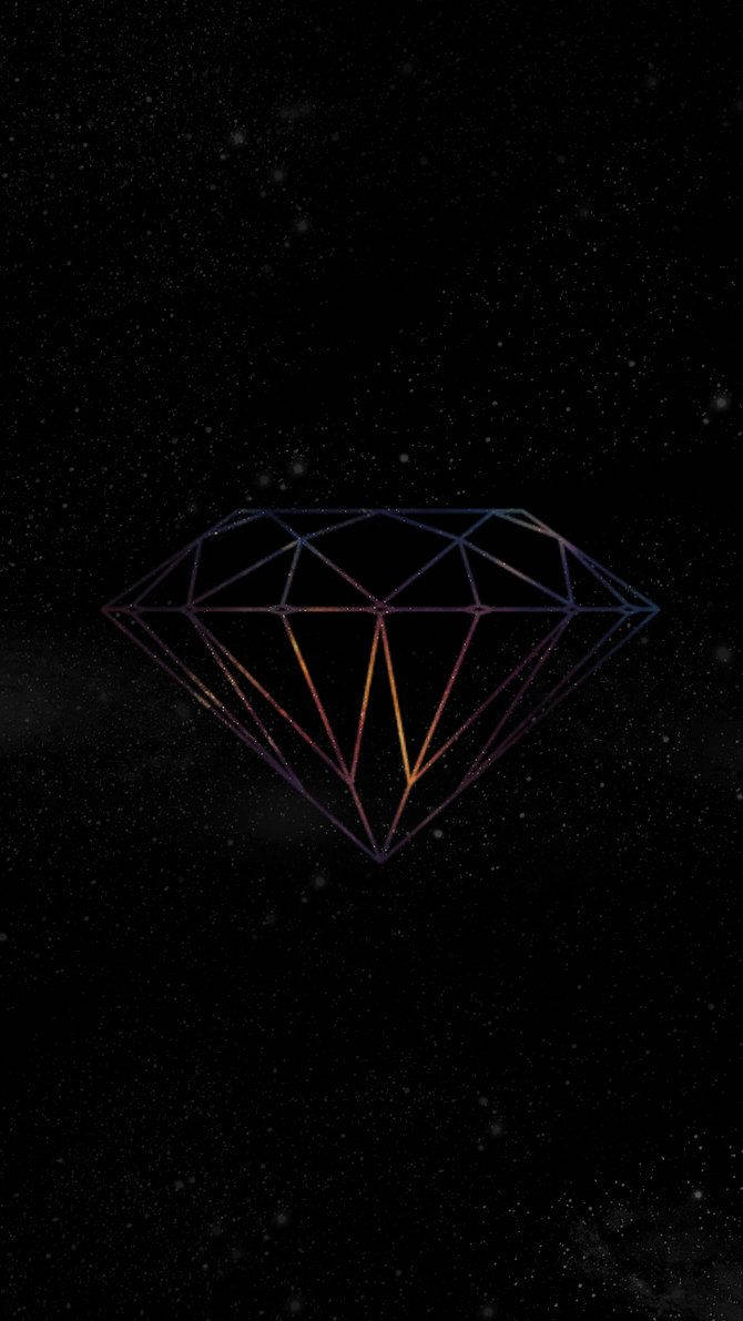 鑽石 桌布 壁紙 — 發光的幾何鑽石輪廓在星空宇宙虛空中以彩虹色調脈動。