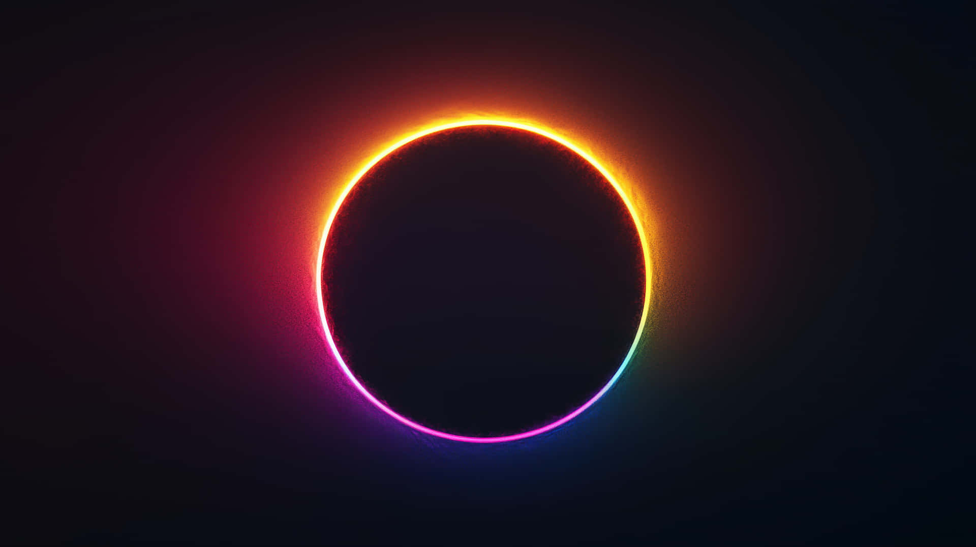 Glowing Solar Eclipse with Vibrant Colors 壁紙 — 發光的彩虹光環環繞著黑暗虛空，背景是深邃的宇宙黑色。