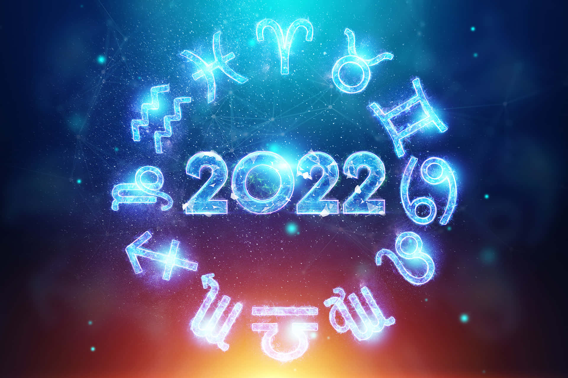 星座符號在2022年周圍的宇宙場景中發光。 — 星座 GIF 壁紙