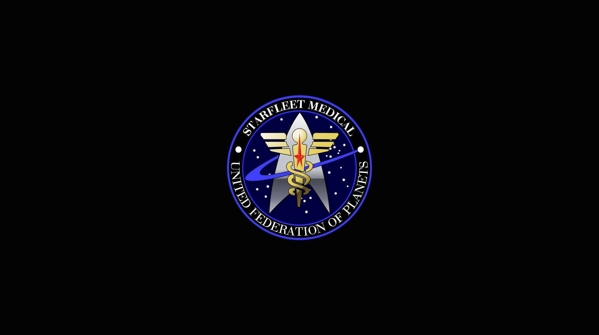 icon 桌布 壁紙 — 發光的星際艦隊醫療標誌，居中於黑色背景上，帶有星星和蛇杖符號。