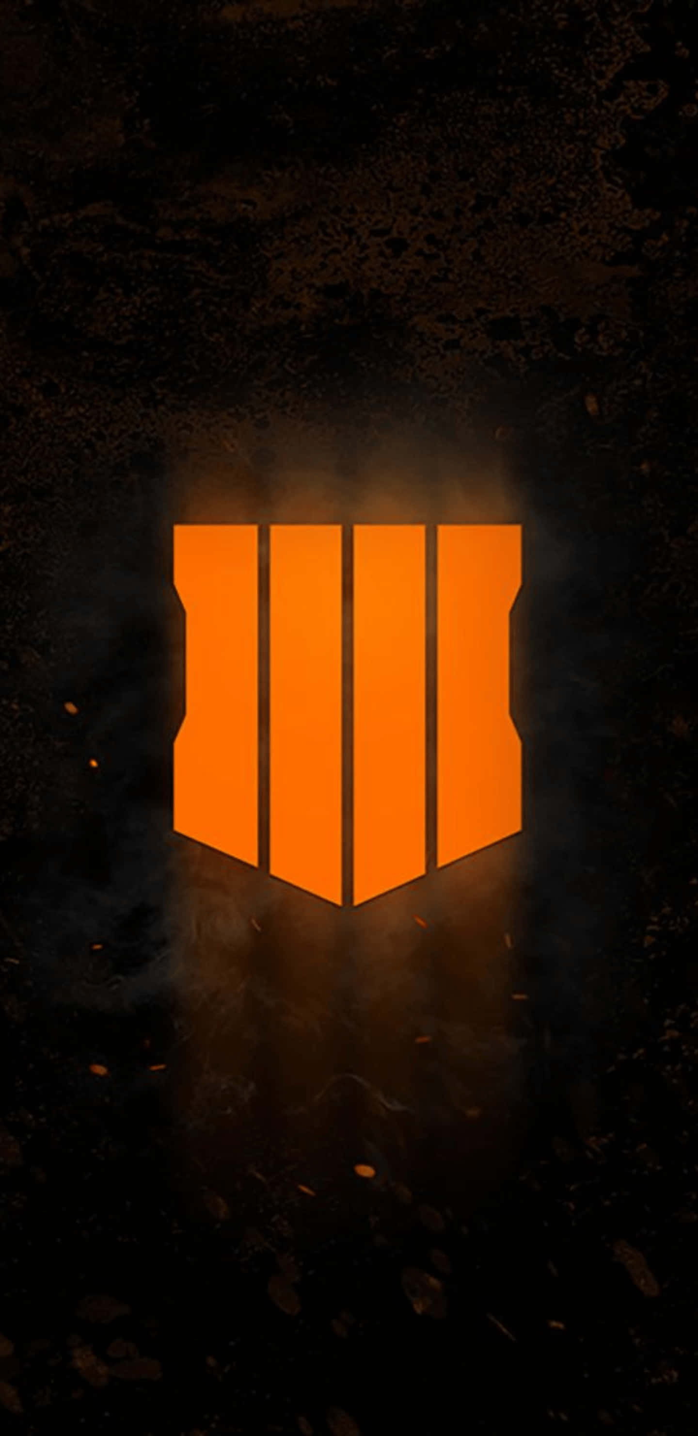 Pixel 3xl Call Of Duty Black Ops 4 桌布 壁紙 — 發光的橙色 Call of Duty 標誌在黑暗粗糙紋理背景中散發光芒，並有漂浮的火花。