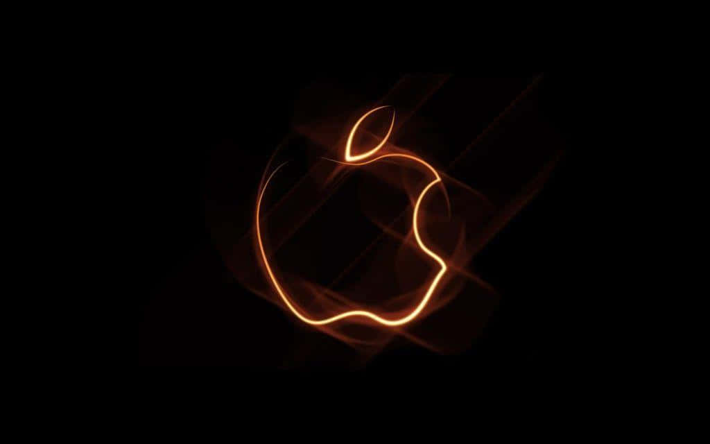 超讚 桌布 壁紙 — 發光的橙色Apple標誌輪廓在純黑色背景上閃爍，帶有動態模糊效果。