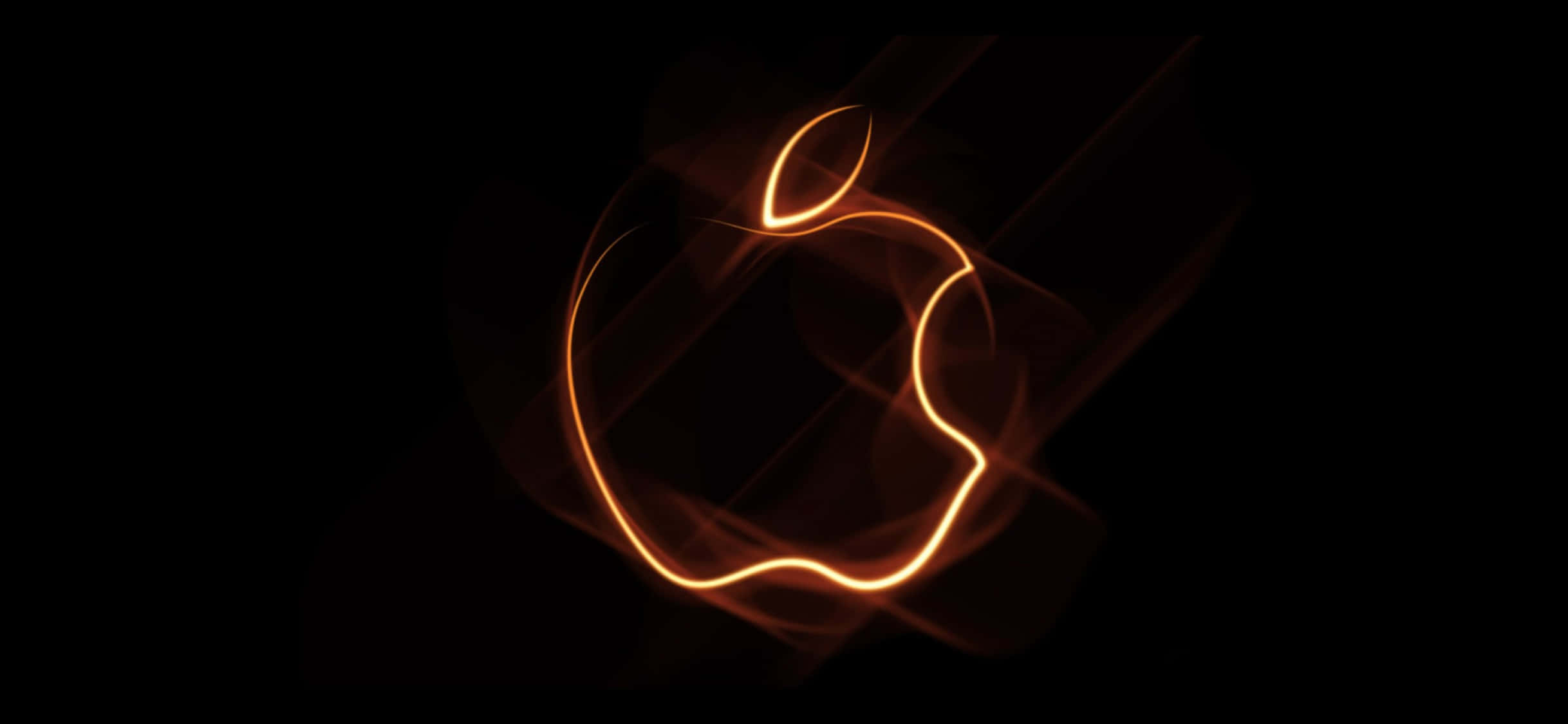 iPhone X Apple Logo 桌布 壁紙 — 發光的橙色Apple標誌輪廓在黑色背景上閃爍著光芒。