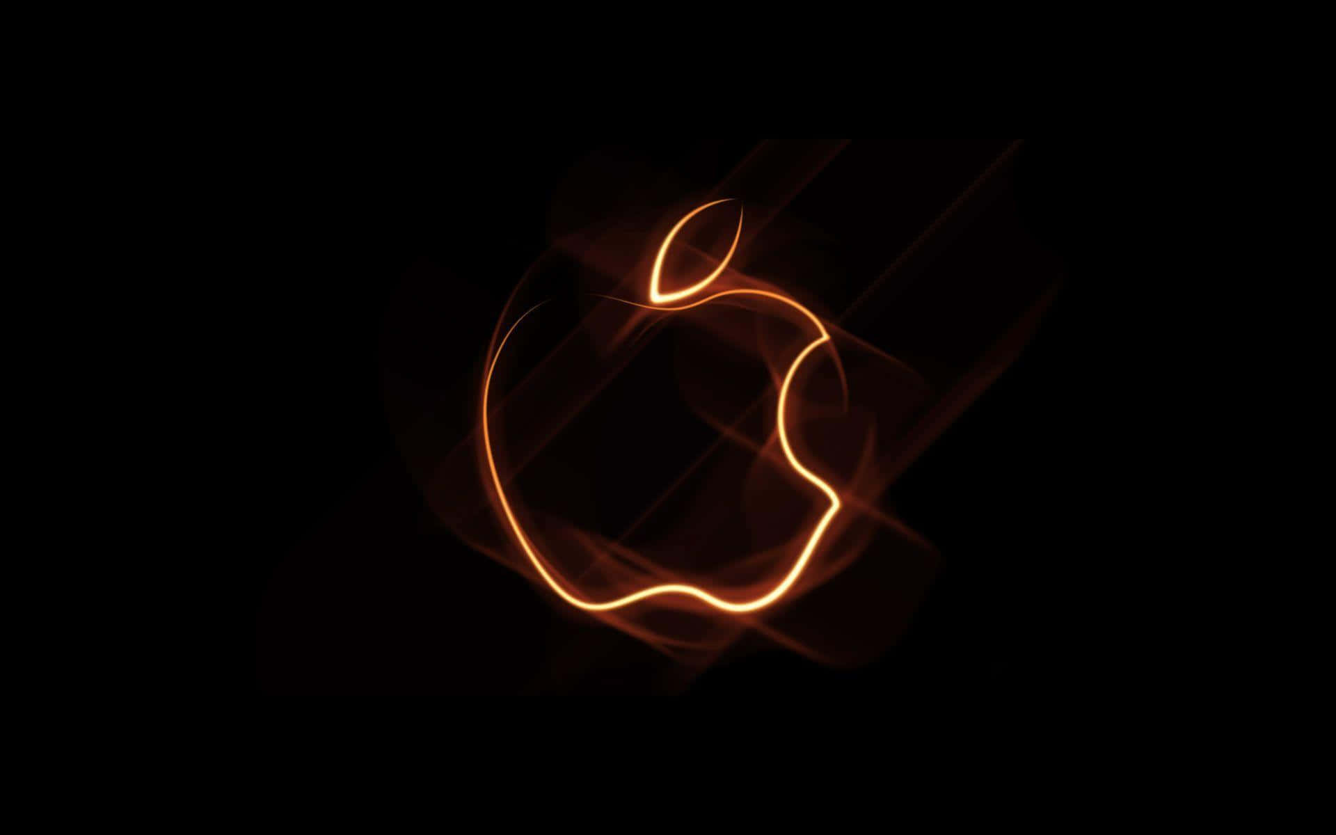 標誌 桌布 壁紙 — 發光的橙色光軌在純黑色背景上形成 Apple 標誌，並帶有動態模糊效果。