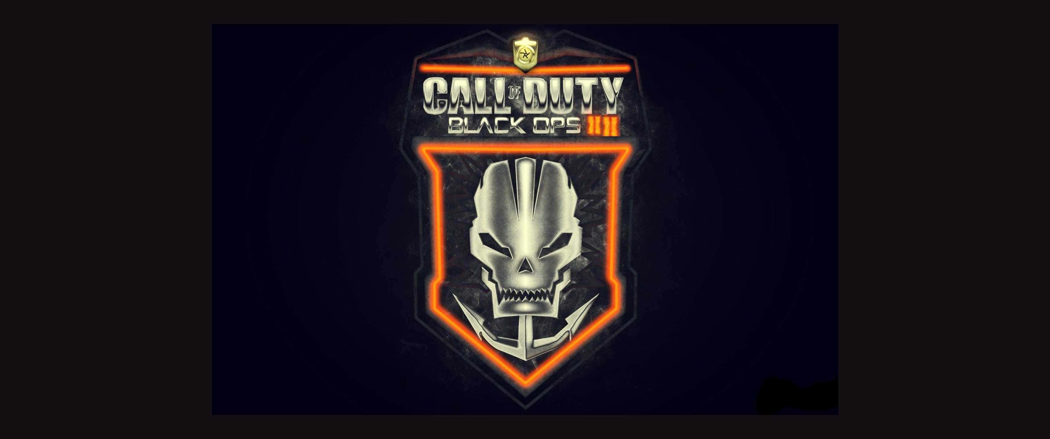 3440x1440p Call Of Duty Black Ops 4 桌布 壁紙 — 發光的橙色和銀色骷髏標誌，用於 Call of Duty Black Ops III，以深色背景襯托。