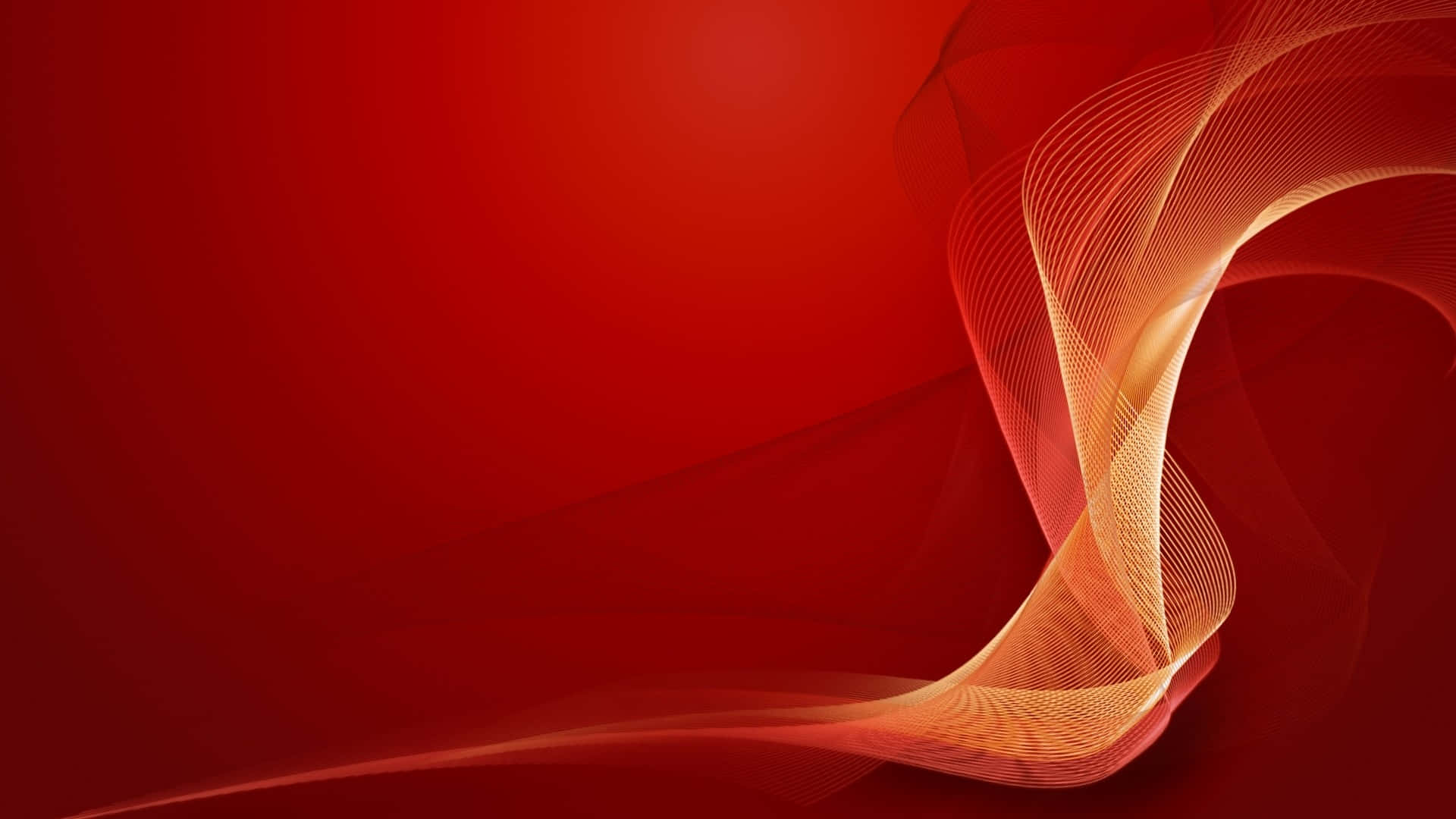 1920x1080 Red 桌布 壁紙 — 發光的橙色線條形成動態漩渦，在深紅色漸變背景上優雅流動。