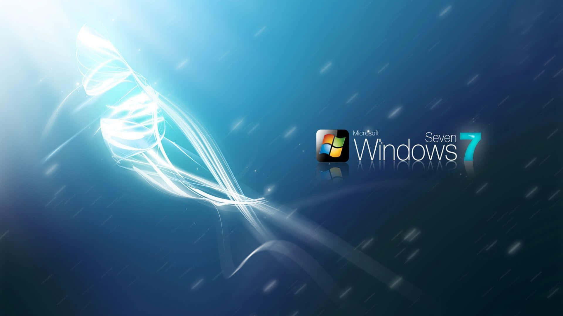 Windows 7標誌搭配發光抽象漩渦，背景為藍色漸層 — Windows Vista 動態圖片 壁紙
