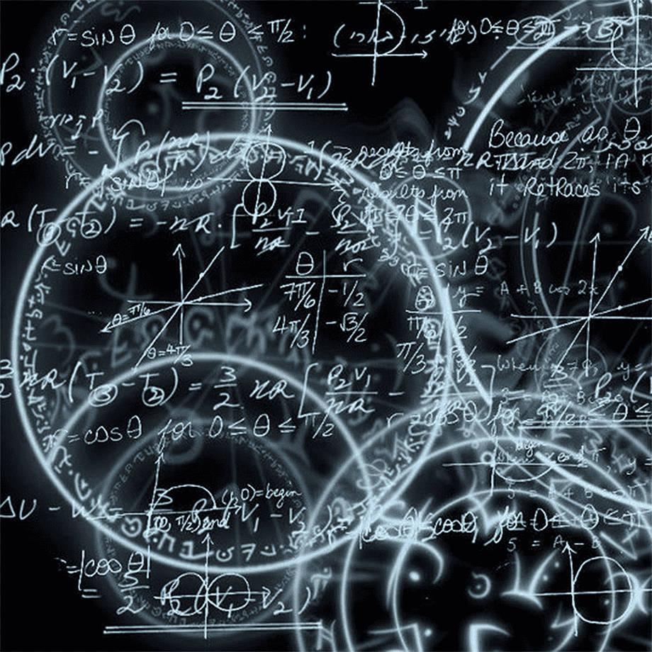 黑暗背景上發光的數學方程式和幾何形狀。 — 科學 GIF 壁紙