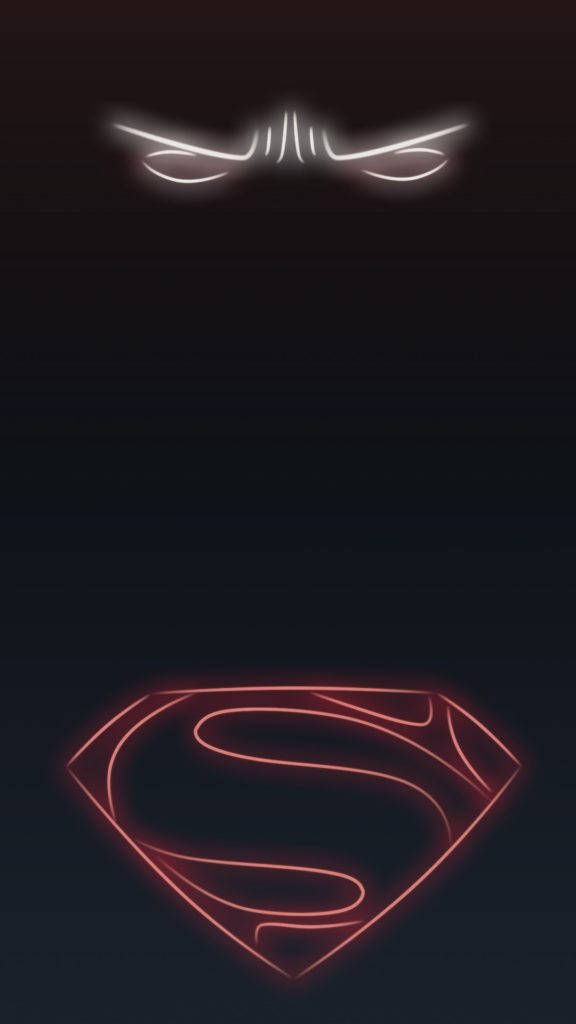 superman symbol iPhone 桌布 壁紙 — 發光的白色眼睛和紅色霓虹燈超人標誌，背景為深色。