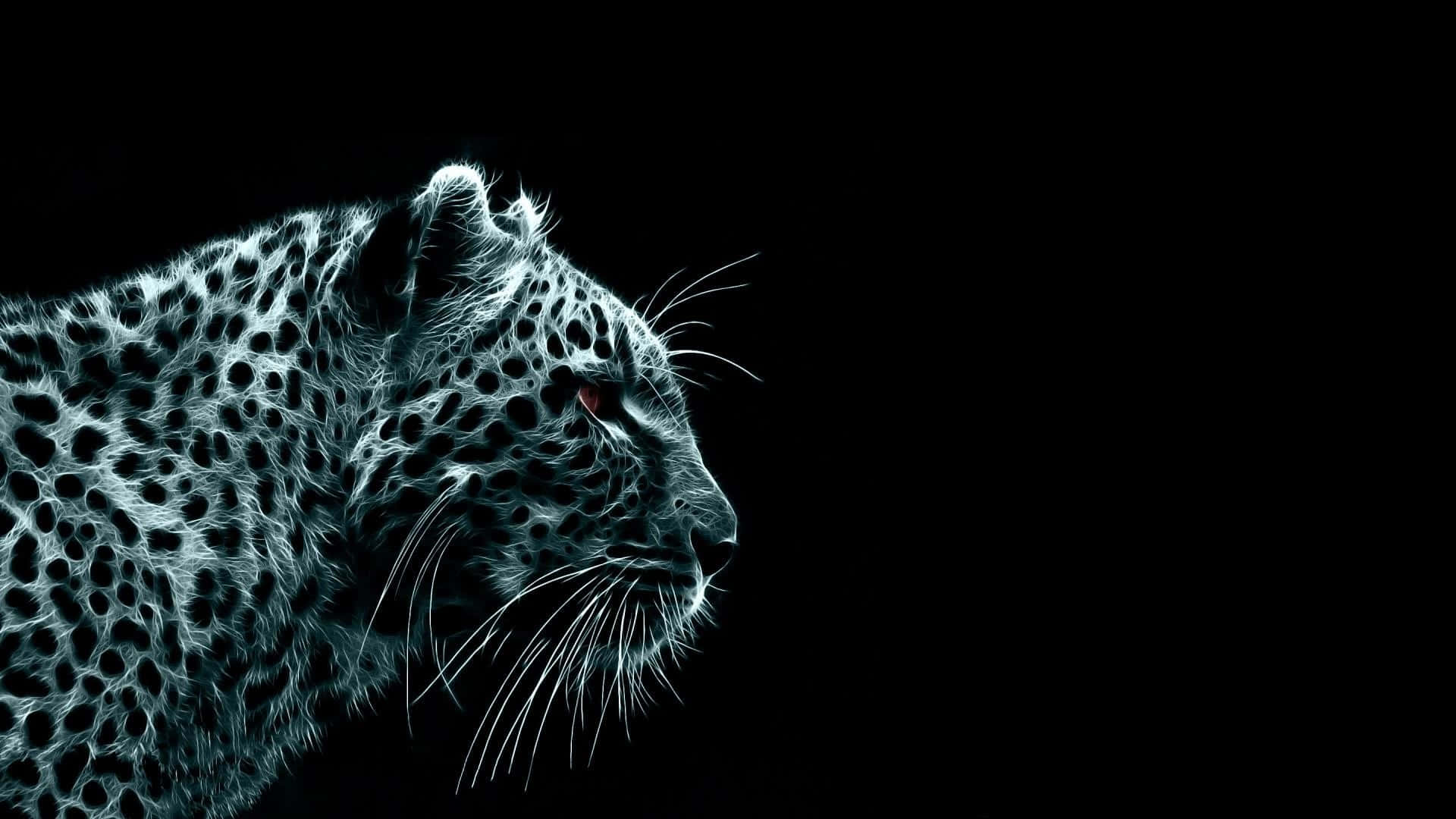 Jaguar 桌布 壁紙 — 發光的白色豹子側面輪廓，背景為純黑色，眼睛發光，毛髮紋理細緻。