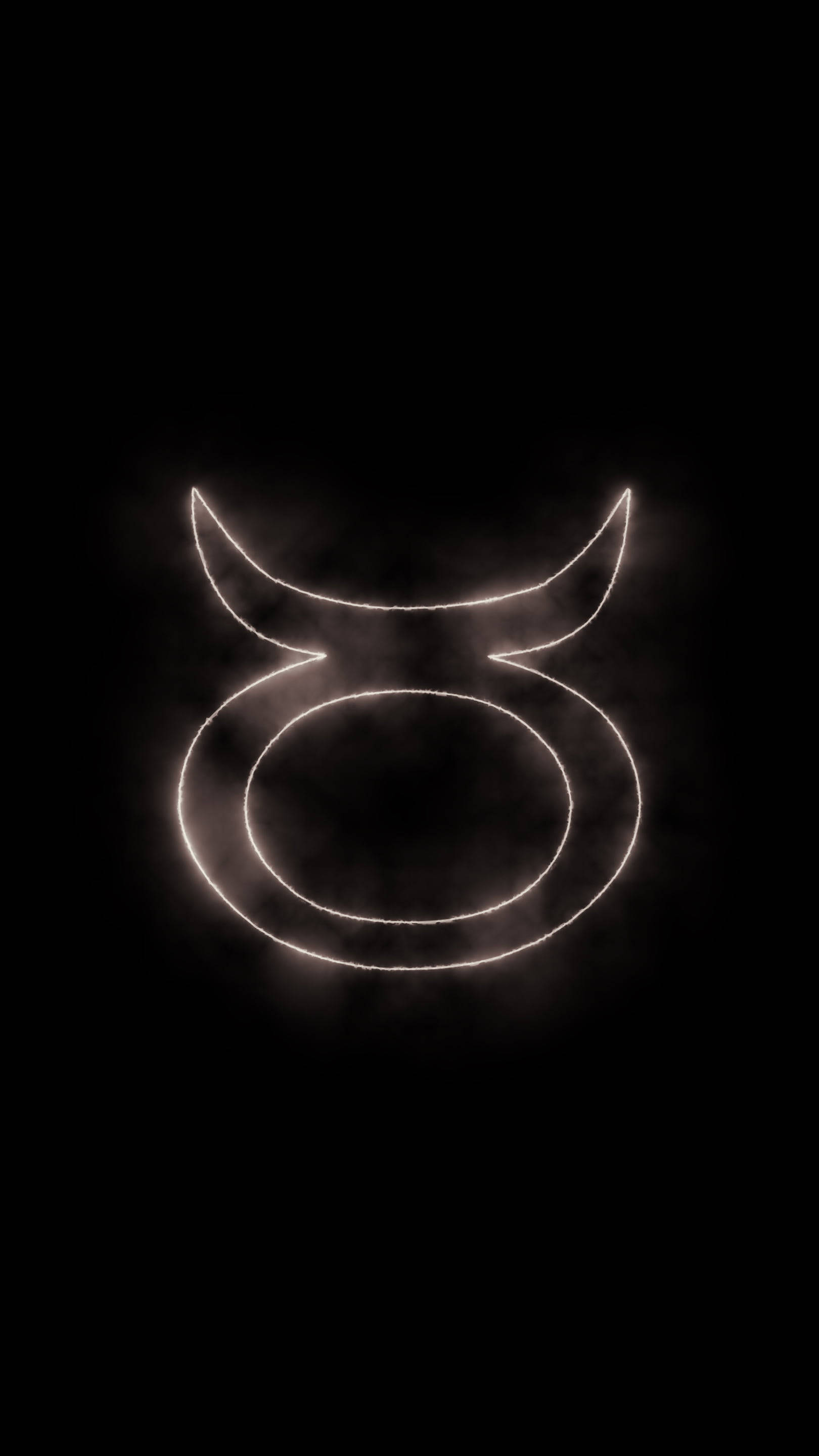 zodiac 桌布 壁紙 — 發光的白色金牛座星座符號輪廓從黑色背景上的暗煙中浮現。