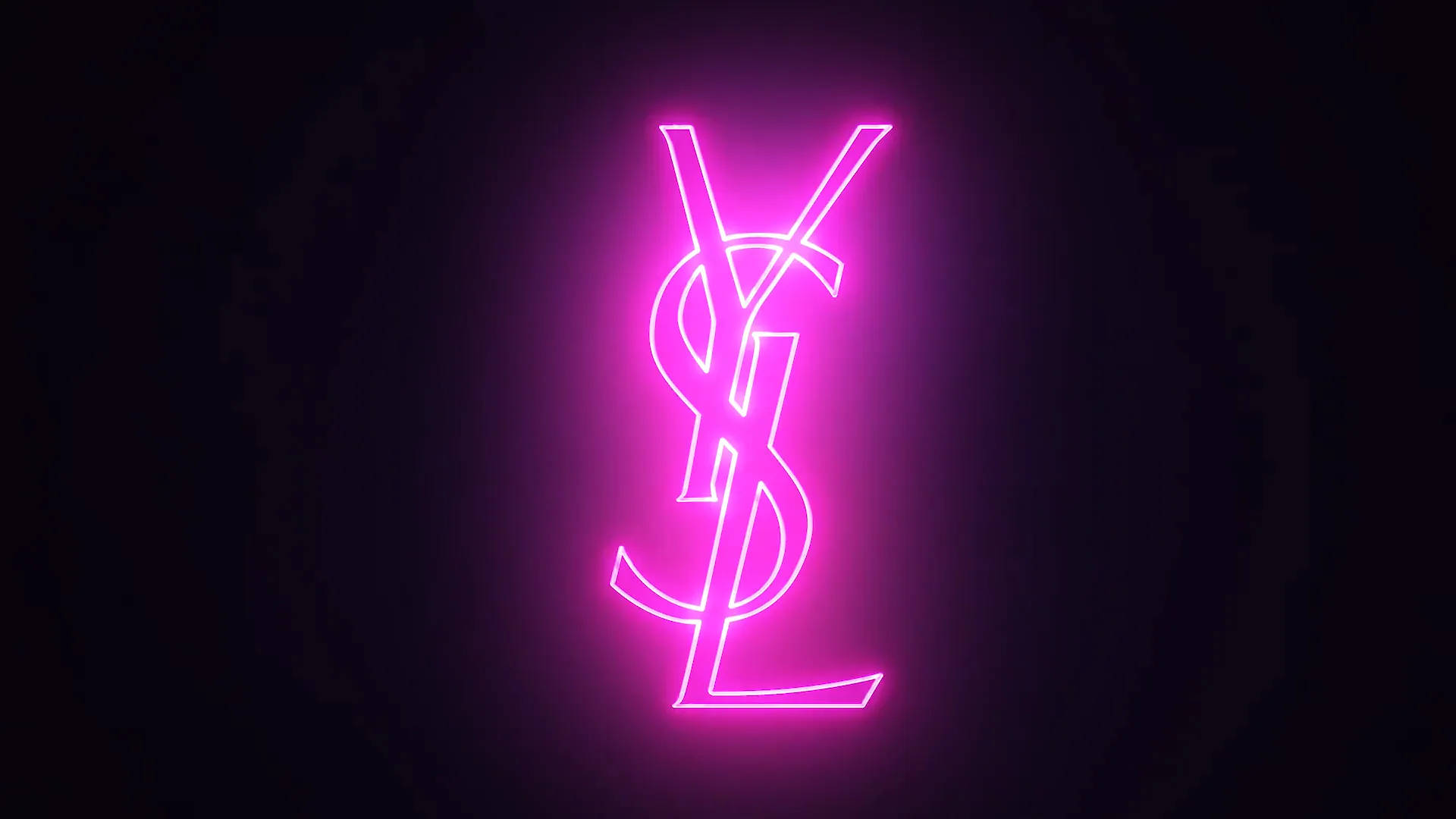 YSL 桌布 壁紙 — 發光的粉紅色霓虹燈YSL標誌在深色紋理背景上散發光芒，帶有柔和的光暈。