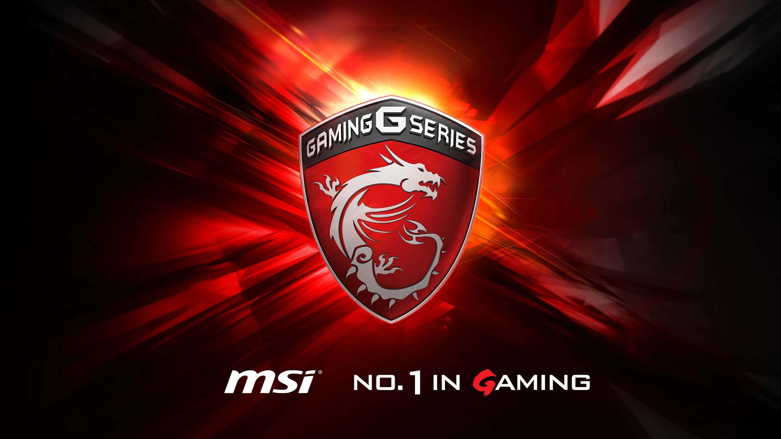 微星 桌布 壁紙 — 發光的紅色MSI Gaming G Series龍標誌在帶有火焰條紋的黑暗抽象背景上散發能量。