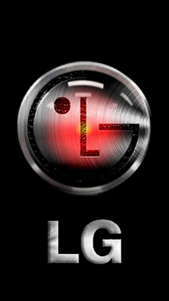 Lg 桌布 壁紙 — 發光的紅色和銀色LG標誌，帶有拉絲金屬紋理，居中在黑色背景上。