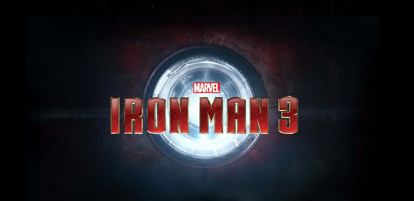 tony stark 桌布 壁紙 — 發光的紅色和銀色鋼鐵人3標題標誌，居中於帶有光暈的深色紋理背景上。