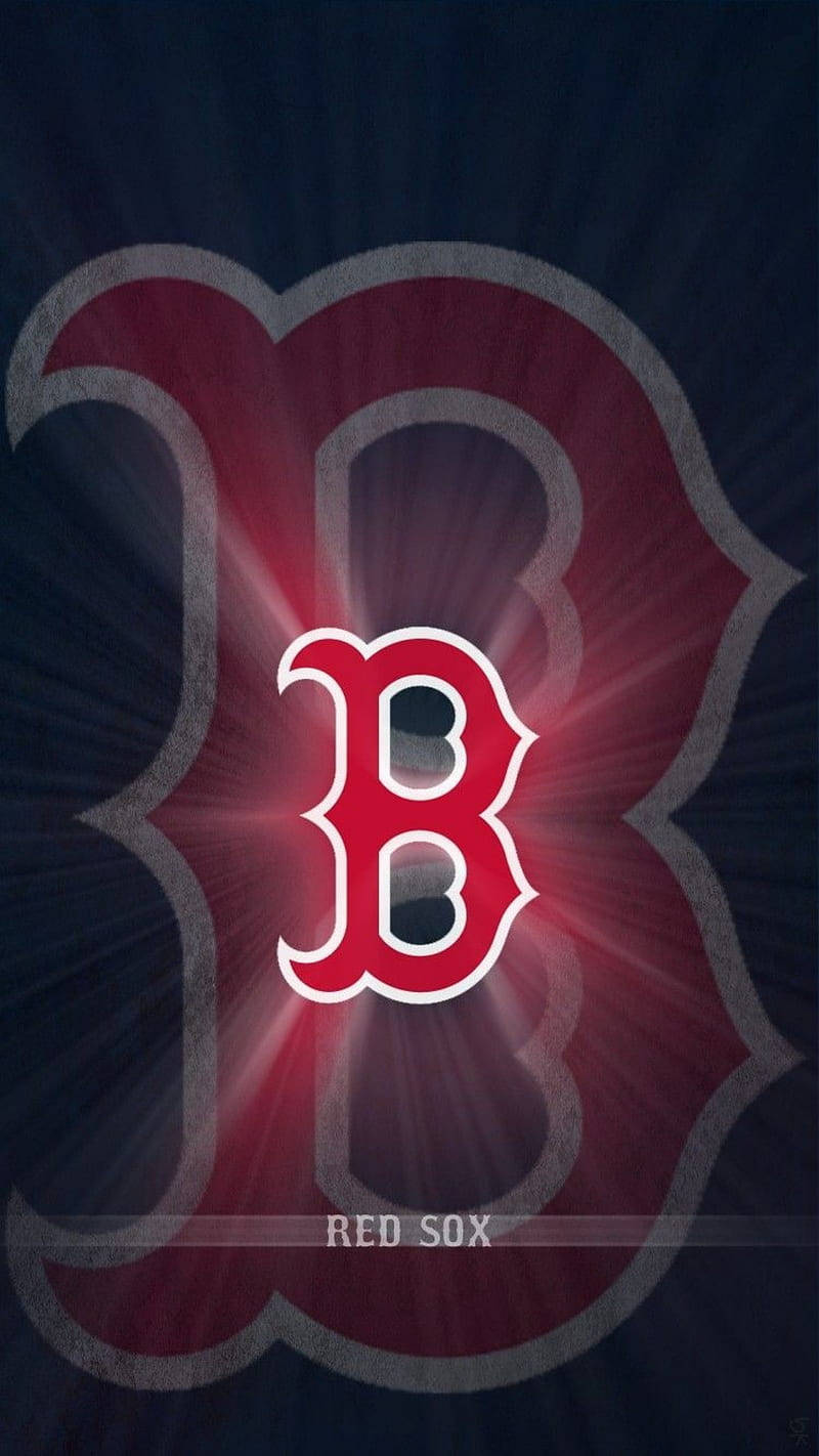 Red Sox 桌布 壁紙 — 發光的紅色波士頓紅襪 'B' 標誌在深藍色背景上散發光芒，帶有微妙的放射狀條紋。