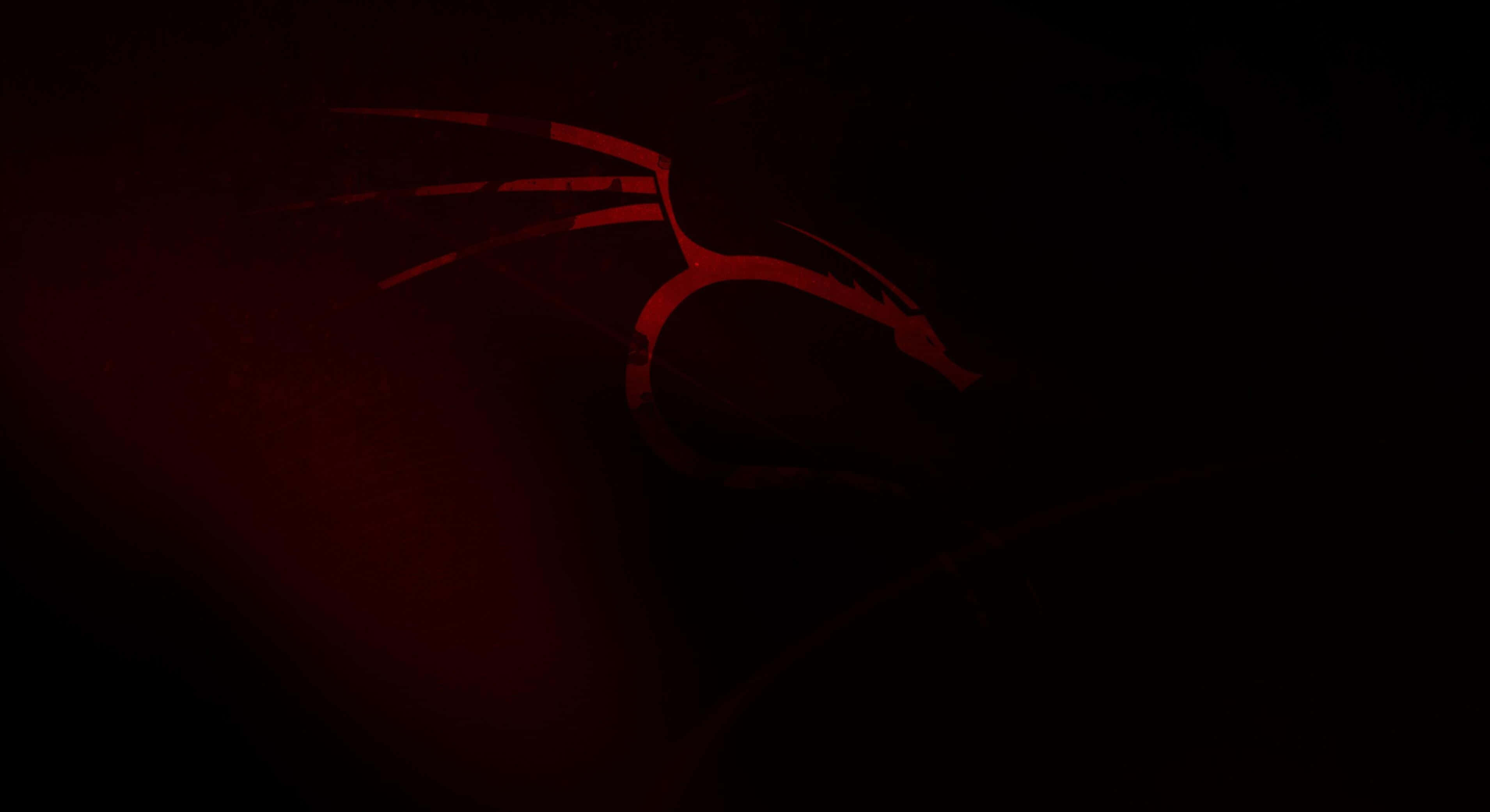 Kali Linux 桌布 壁紙 — 發光的紅色龍剪影從黑暗中浮現，以極簡數位藝術風格呈現。