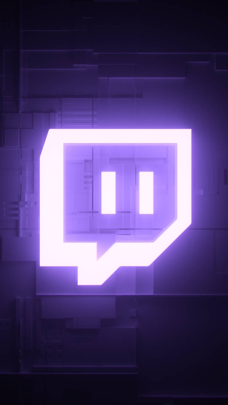 Twitch 1080 桌布 壁紙 — 發光的紫色 Twitch 標誌在深色幾何數位背景上脈動。