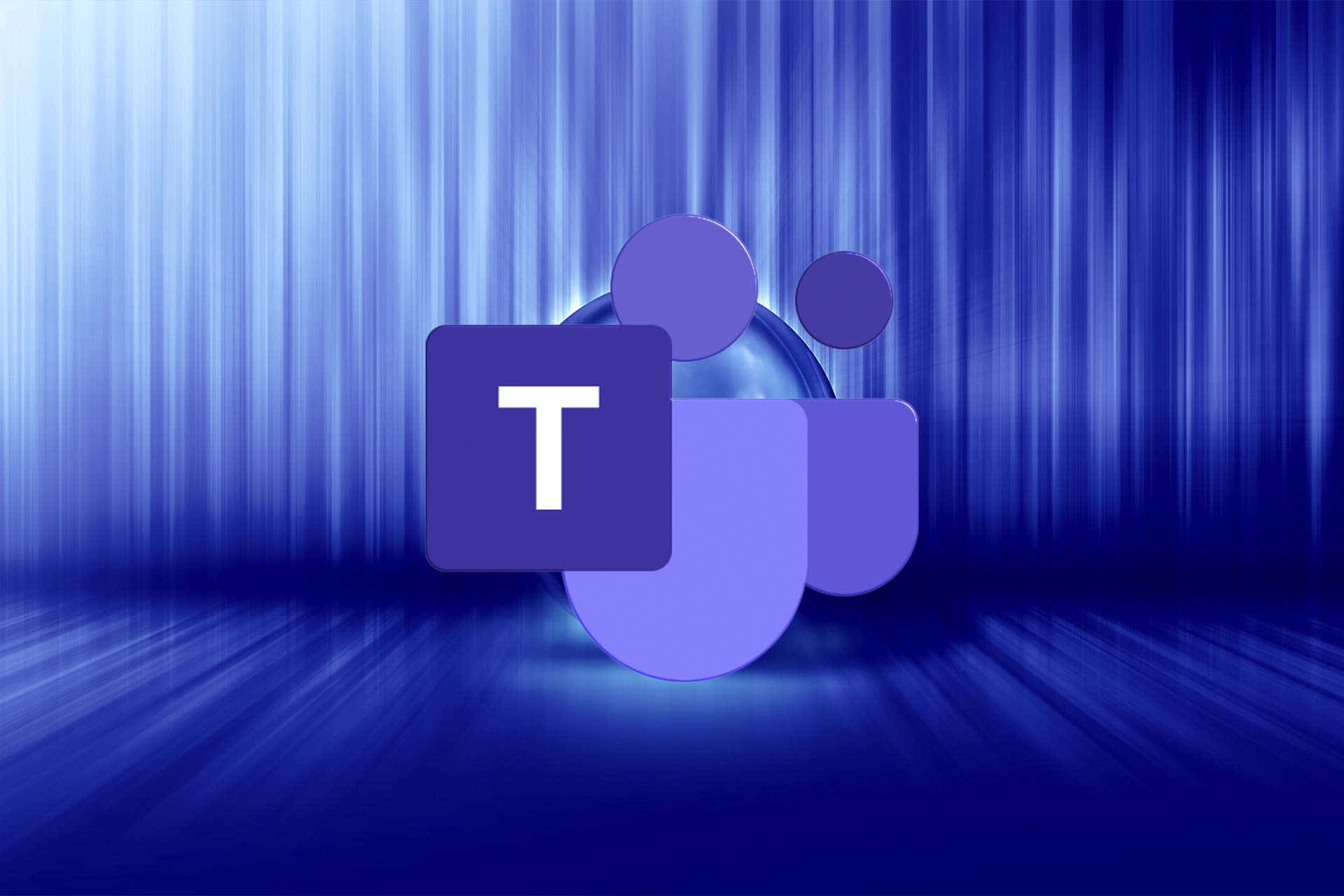 Microsoft Teams 桌布 壁紙 — 發光的紫色Microsoft Teams標誌搭配抽象形狀，在動態藍色徑向漸變背景上脫穎而出。