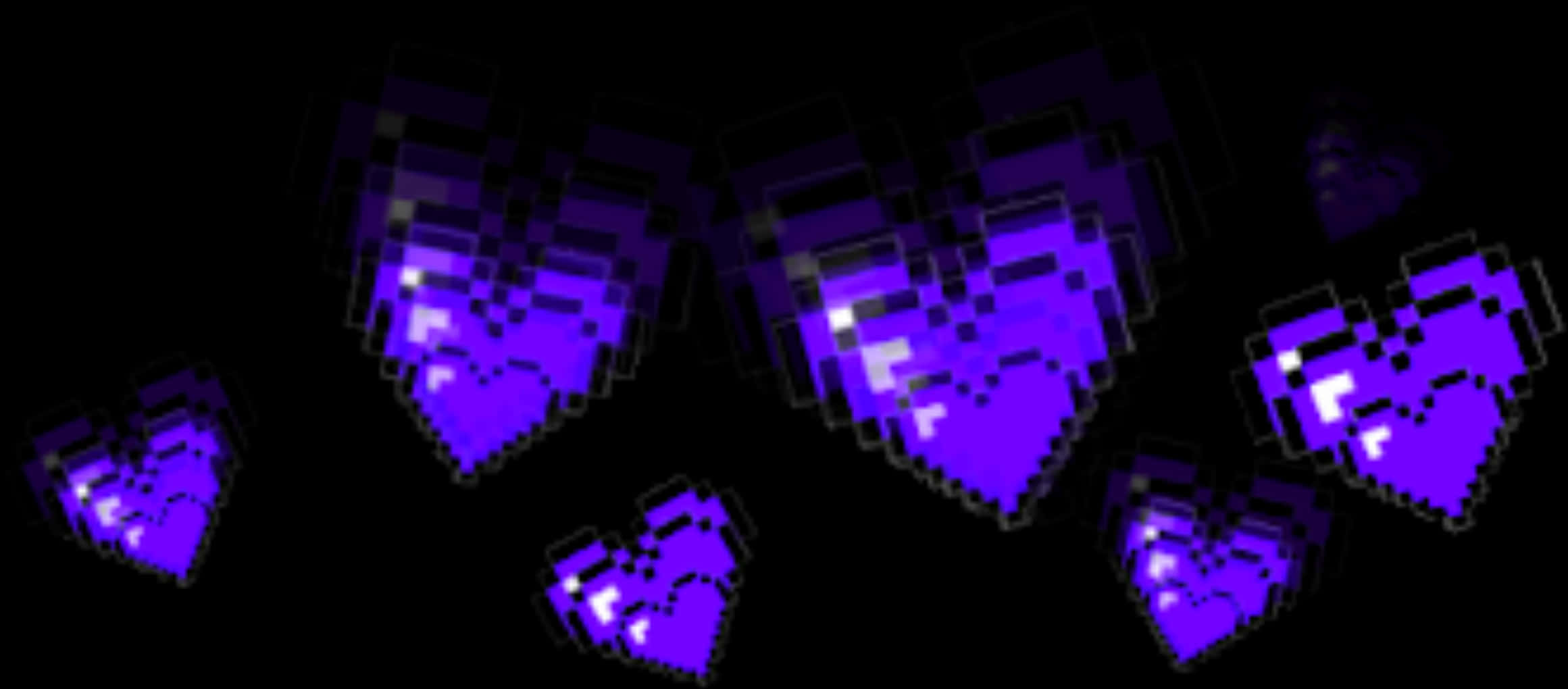 Heart Tumblr 桌布 壁紙 — 發光的紫色像素心形在黑色背景上漂浮，呈現數位藝術風格。