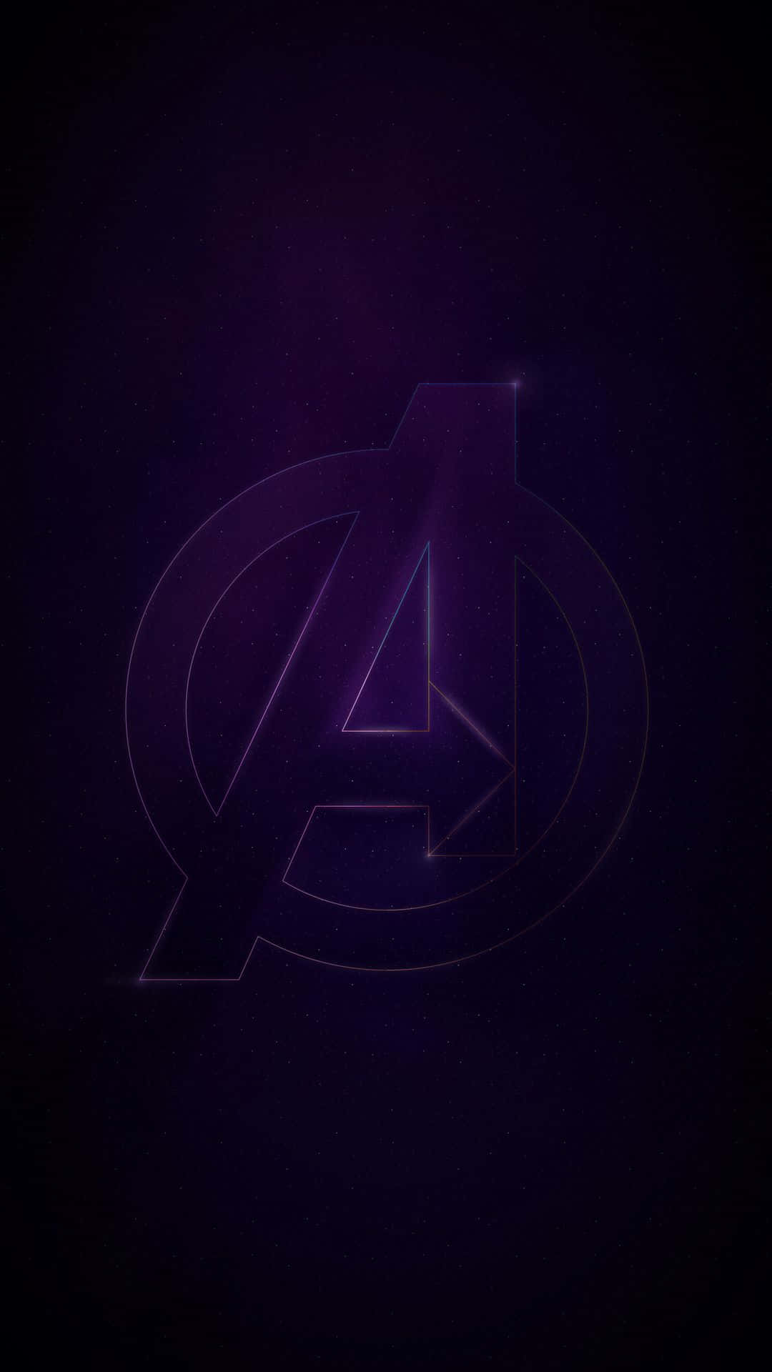 Dark Avengers 桌布 壁紙 — 發光的紫色復仇者聯盟標誌漂浮在星光宇宙背景上，帶有微妙的光暈。