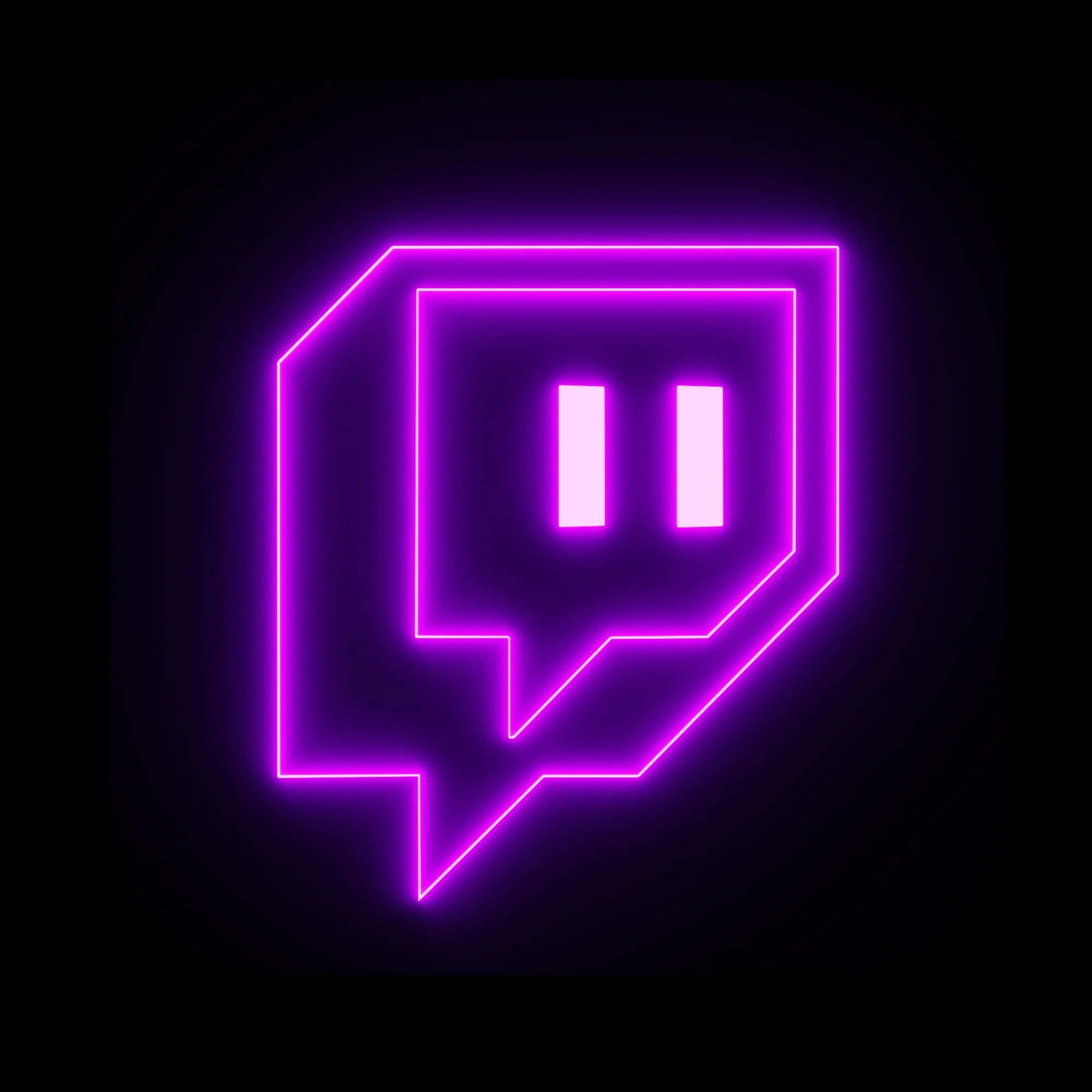 Twitch 桌布 壁紙 — 發光的紫色霓虹燈 Twitch 標誌在黑色背景上脈動，帶有柔和的光暈。