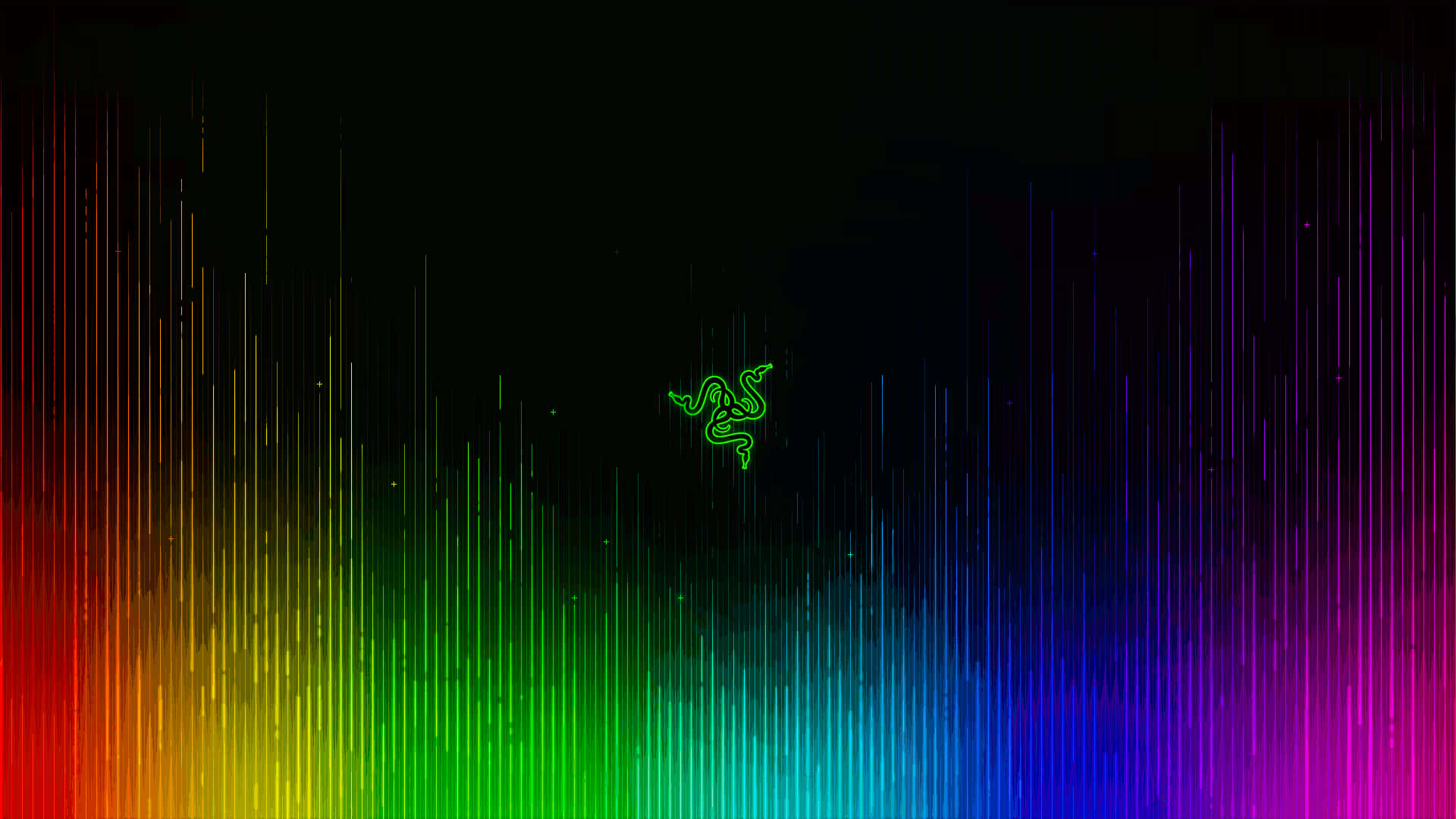 黑色背景上彩色垂直音頻條上方的發光綠色Razer標誌 — 雷蛇 GIF 壁紙