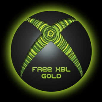 Xbox 桌布 壁紙 — 發光的綠色Xbox標誌，帶有「Free XBL Gold」文字，在黑色背景上閃耀。