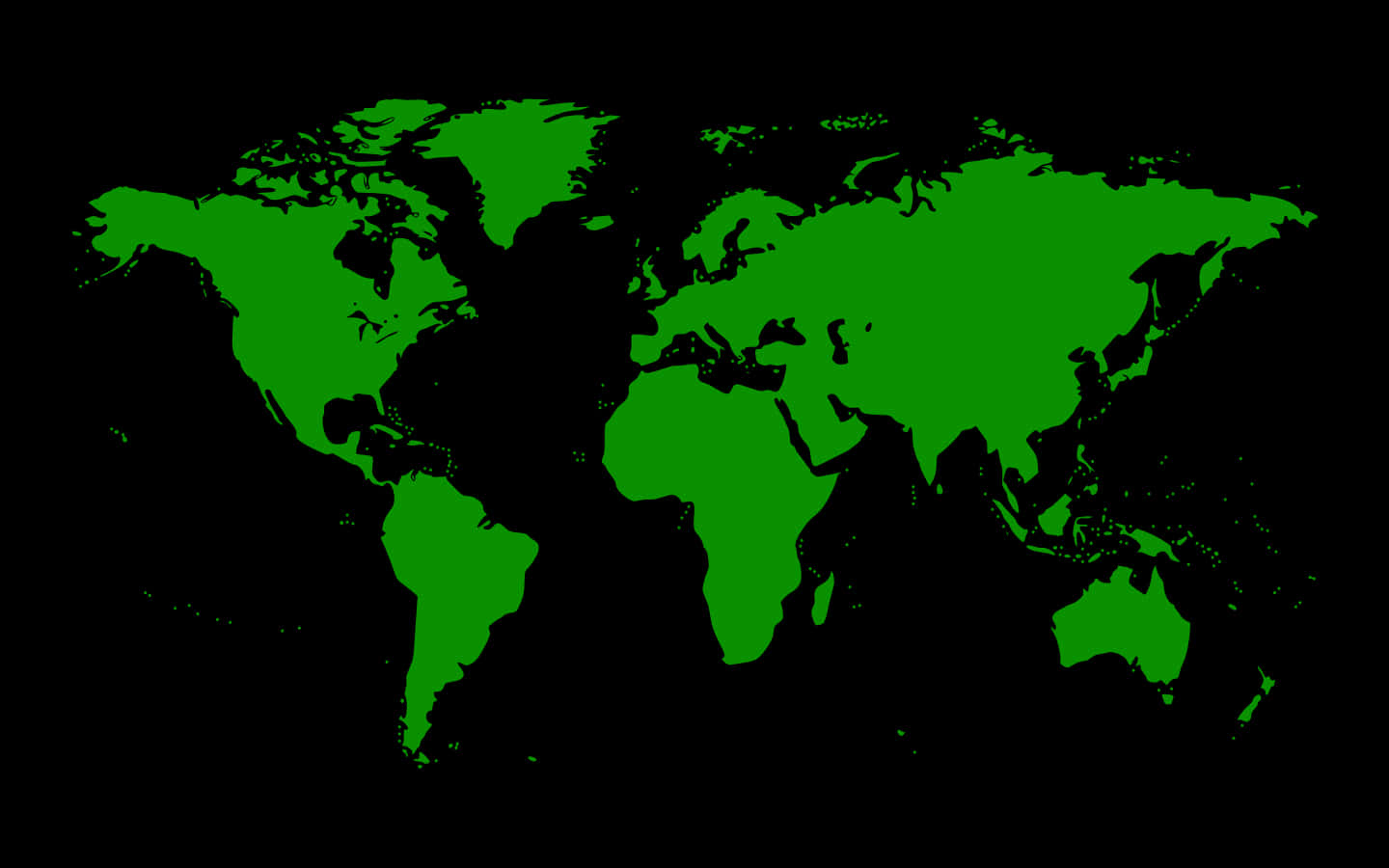 世界地圖 桌布 壁紙 — 發光的綠色世界地圖輪廓在純黑色背景上顯得格外突出。