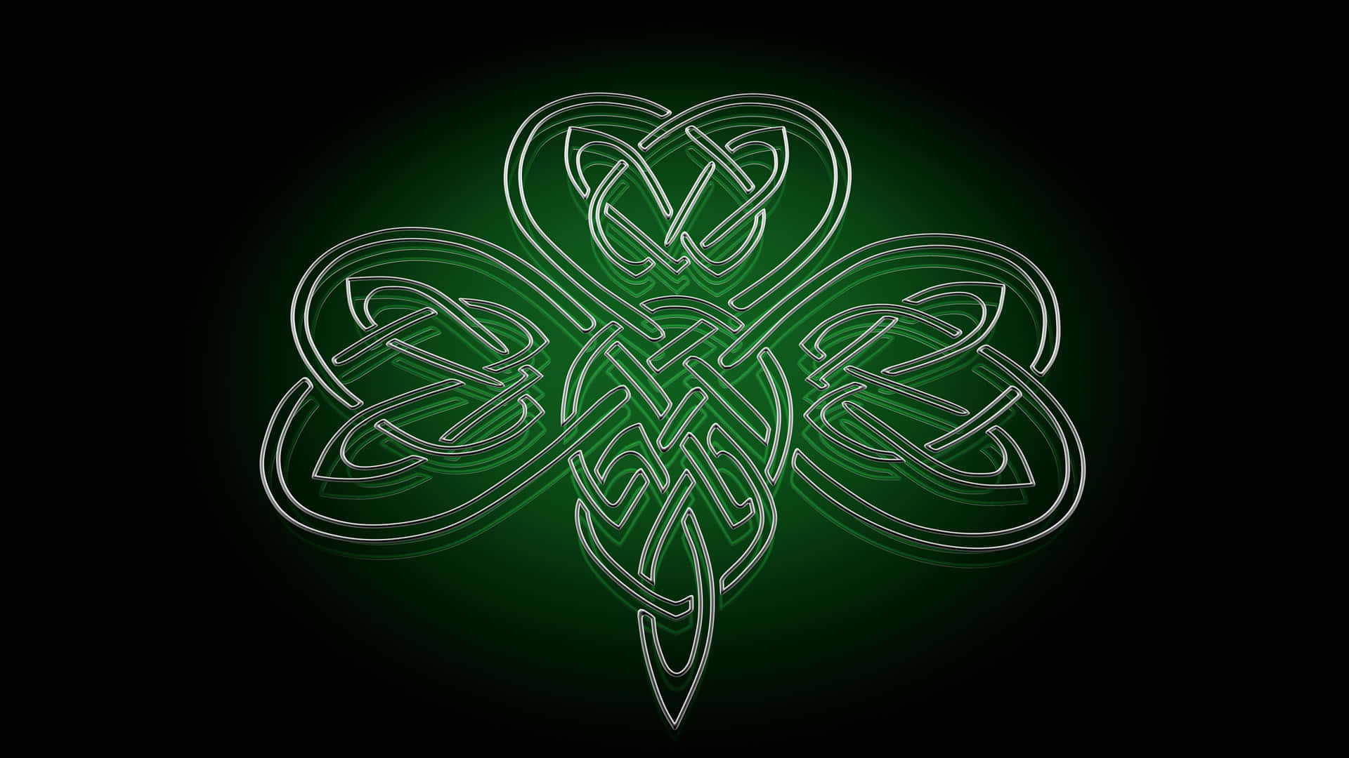 Celtic Irish 桌布 壁紙 — 發光的綠色凱爾特結三葉草設計在深色漸變背景上散發光芒。