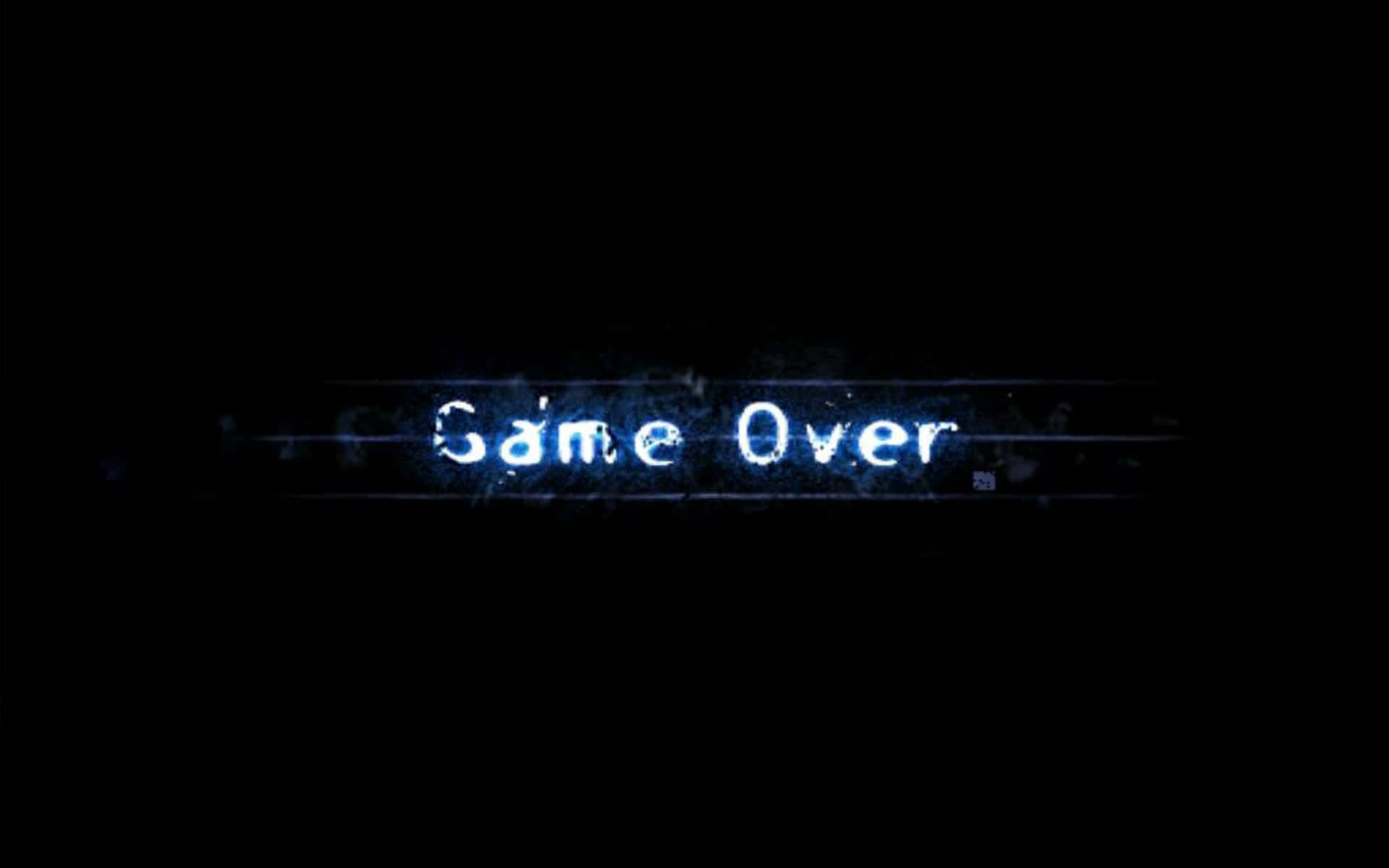 games 桌布 壁紙 — 發光的藍色「Game Over」文字在漆黑的背景上閃爍，帶有數位失真效果。