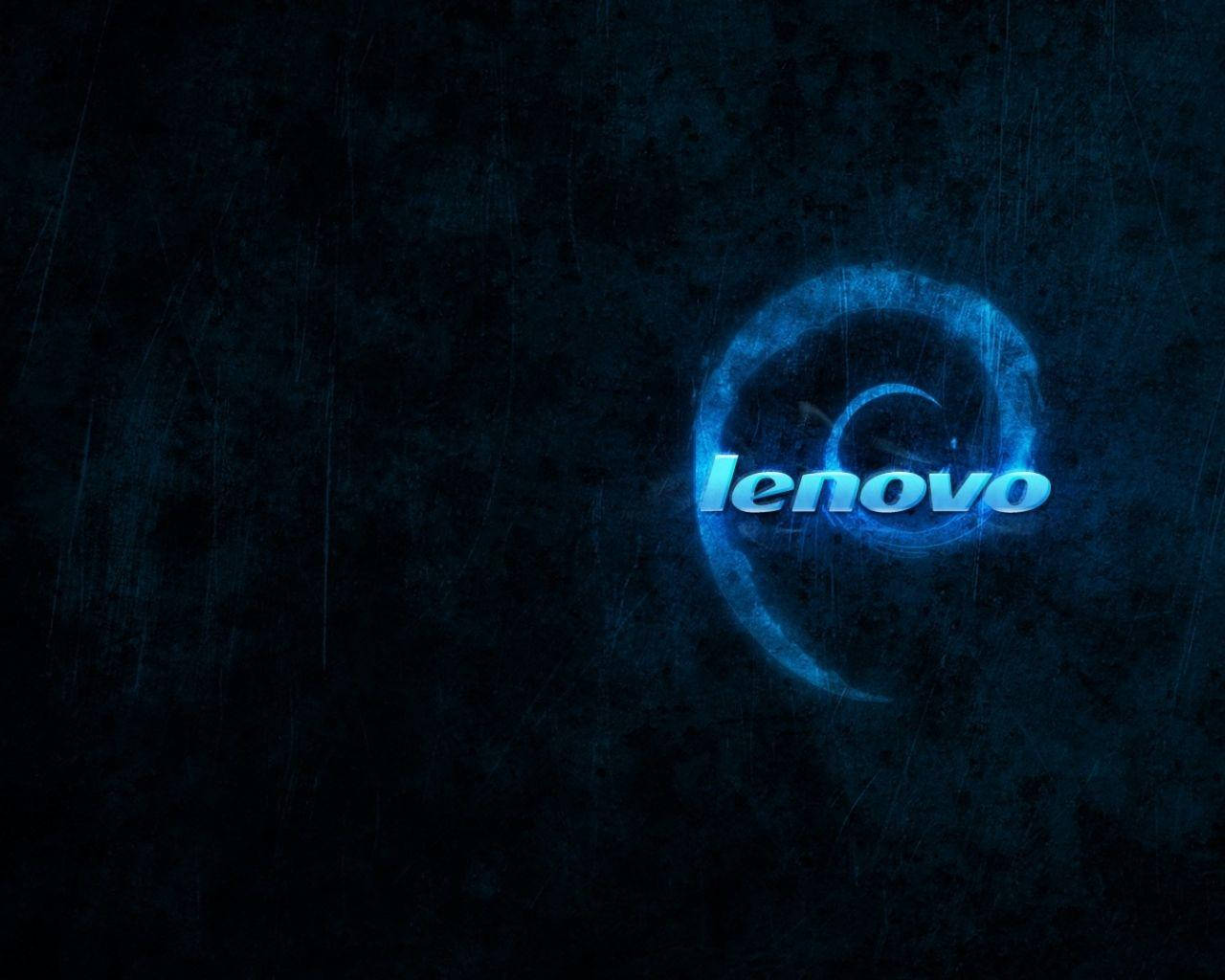 聯想高畫質桌布 桌布 壁紙 — 發光的藍色 Lenovo 標誌在帶有細微刮痕和污垢的深色紋理背景上脈動。