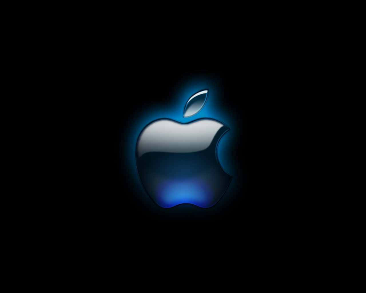 HD Apple 桌布 壁紙 — 發光的藍色Apple標誌在純黑色背景上閃耀，邊緣散發出柔和的光芒。