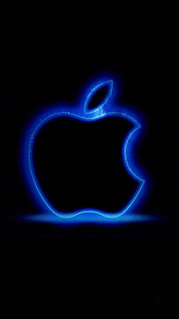 iPhone 桌布 壁紙 — 發光的藍色Apple標誌輪廓在純黑色背景上閃耀，帶有微妙的粒子效果。