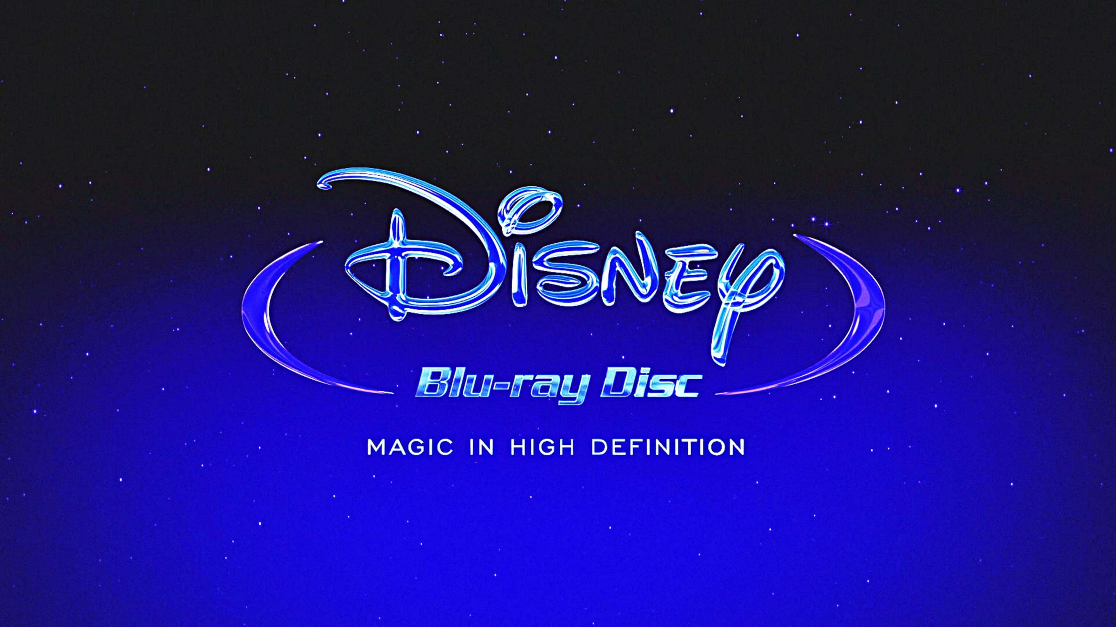 4K Blu-ray 桌布 壁紙 — 發光的藍色Disney Blu-ray Disc標誌在星空宇宙背景上閃耀，帶有漸變藍色色調。