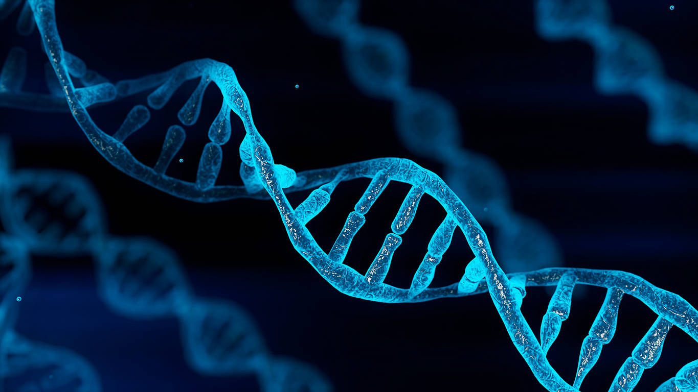 在黑暗科學環境中的發光藍色DNA鏈。 — 科學 GIF 壁紙