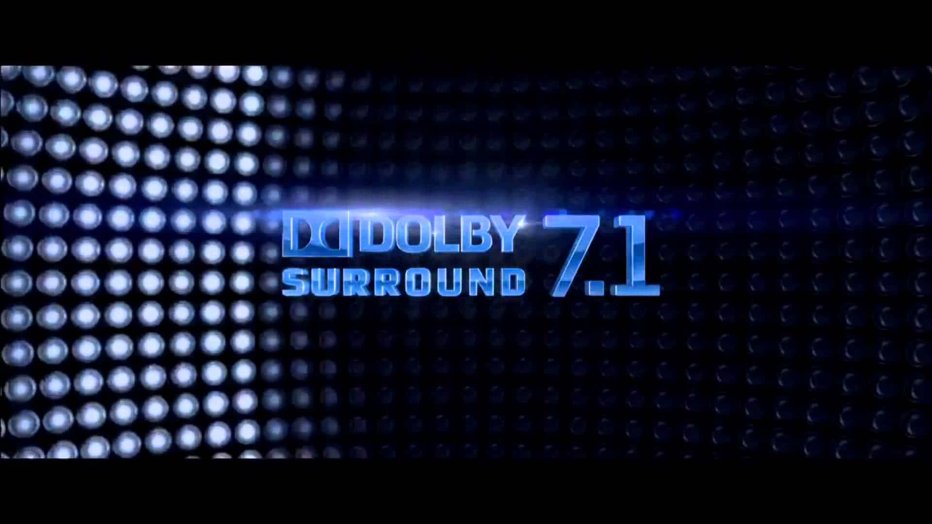 Dolby Digital 桌布 壁紙 — 發光的藍色Dolby Surround 7.1標誌在黑暗的發光點網格上閃耀。