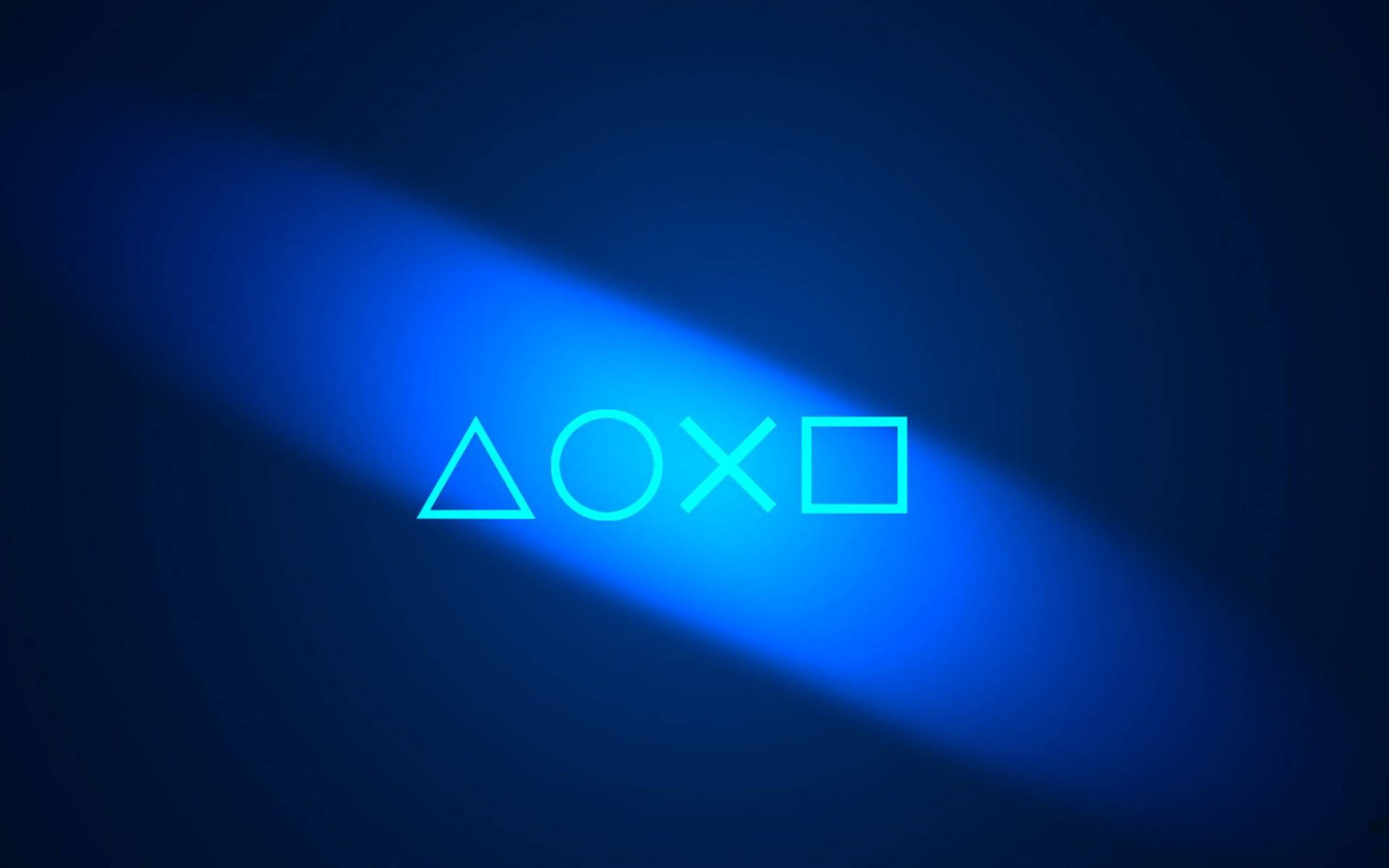 在深色背景上以藍光發光的PlayStation控制器符號。