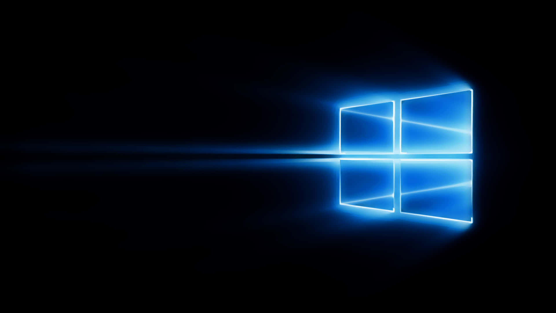 Cool Windows Desktop 桌布 壁紙 — 發光的藍色Windows標誌在黑色背景上閃耀，帶有鏡頭光暈效果。